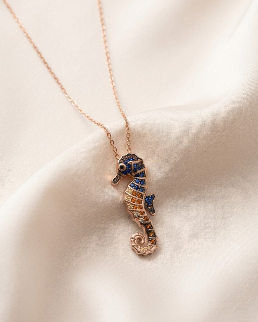Seahorse Rose Gold Silver 925 Necklace