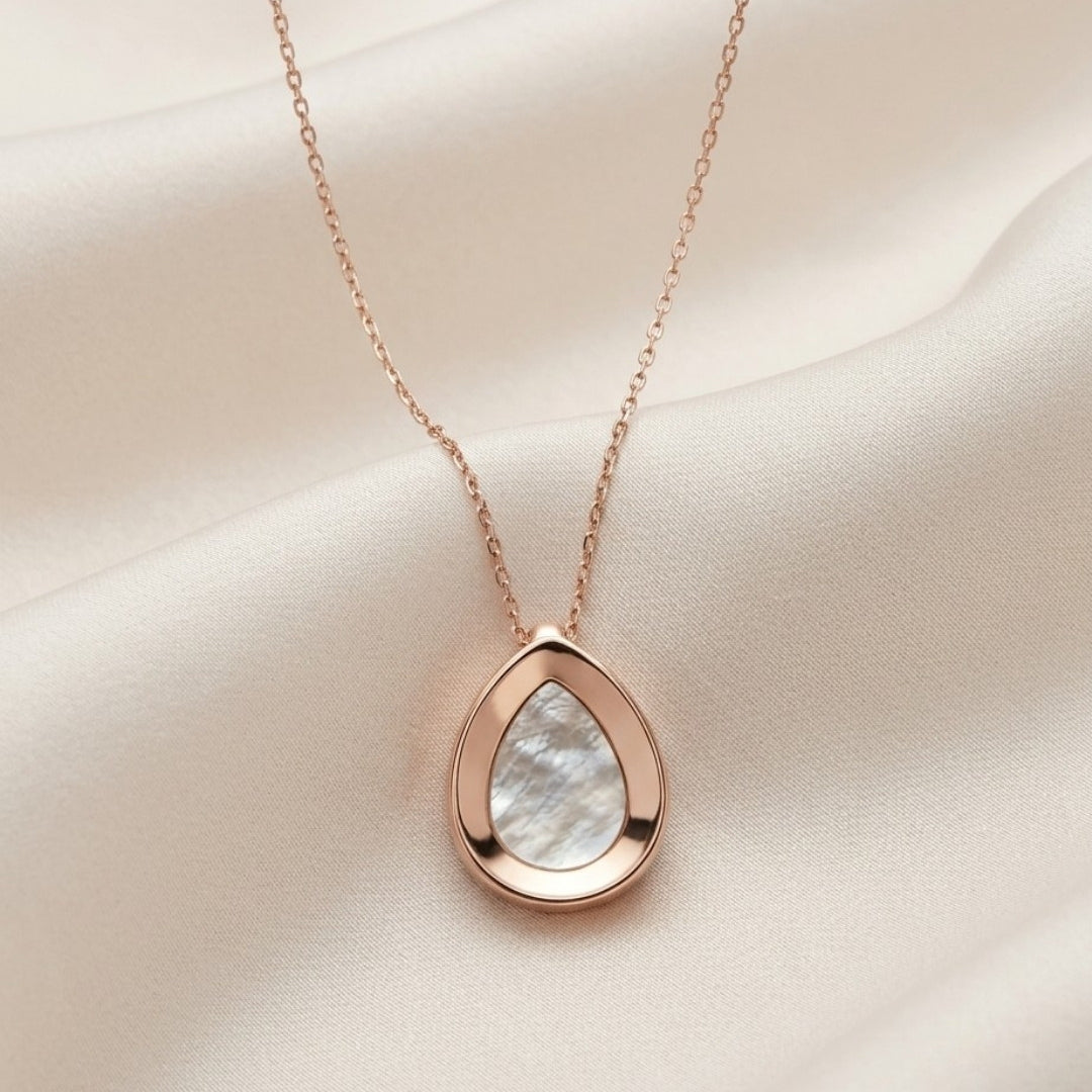 Luminous Mother of Pearl Teardrop Rose Gold Silver 925 Necklace