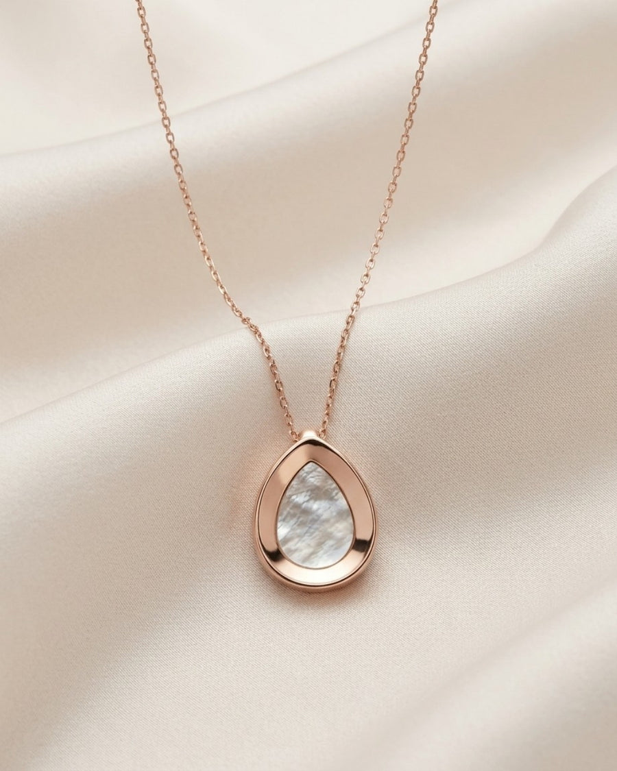 Luminous Mother of Pearl Teardrop Rose Gold Silver 925 Necklace