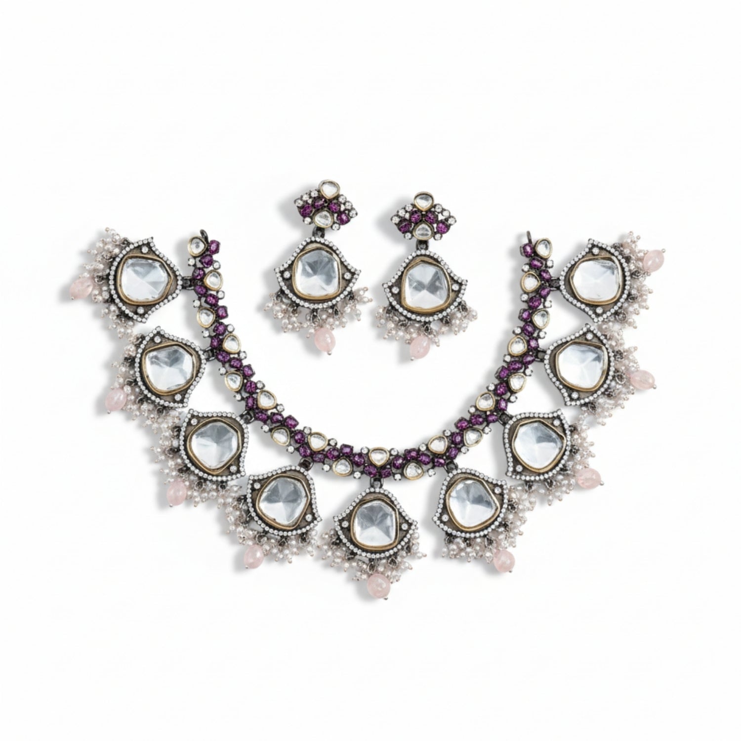 Gulnaar Polki Necklace Set in Silver 925