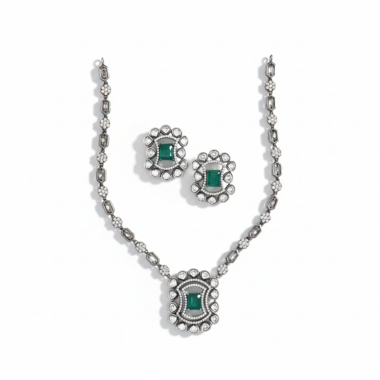 Rajkamal Polki Necklace Set in Silver 925