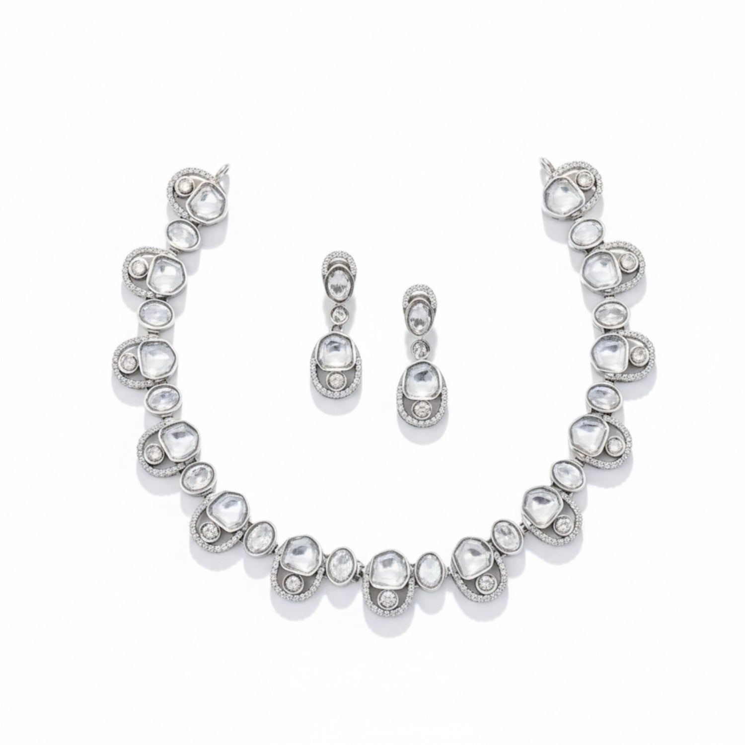 Jalprabha Polki Necklace Set in Silver 925