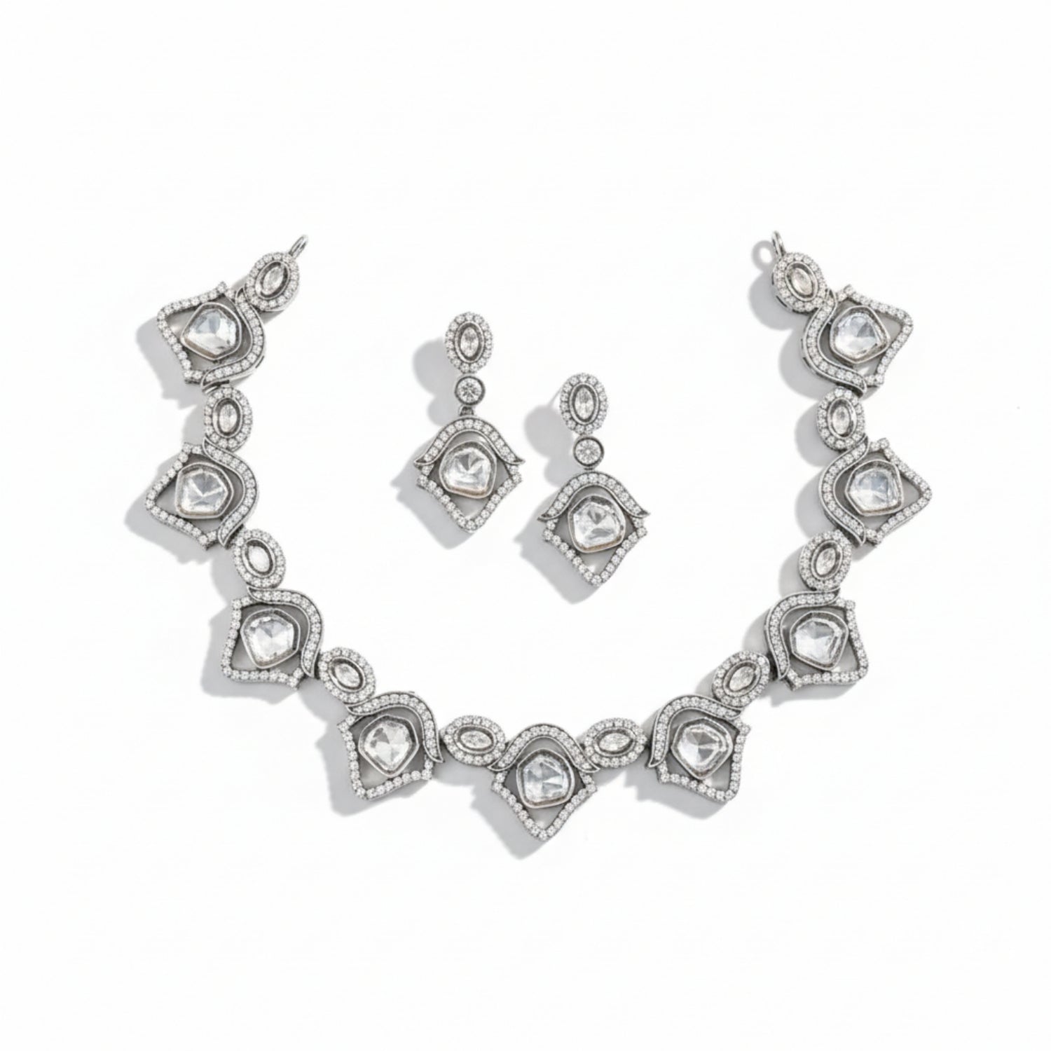 Virinika Polki Necklace Set in Silver 925