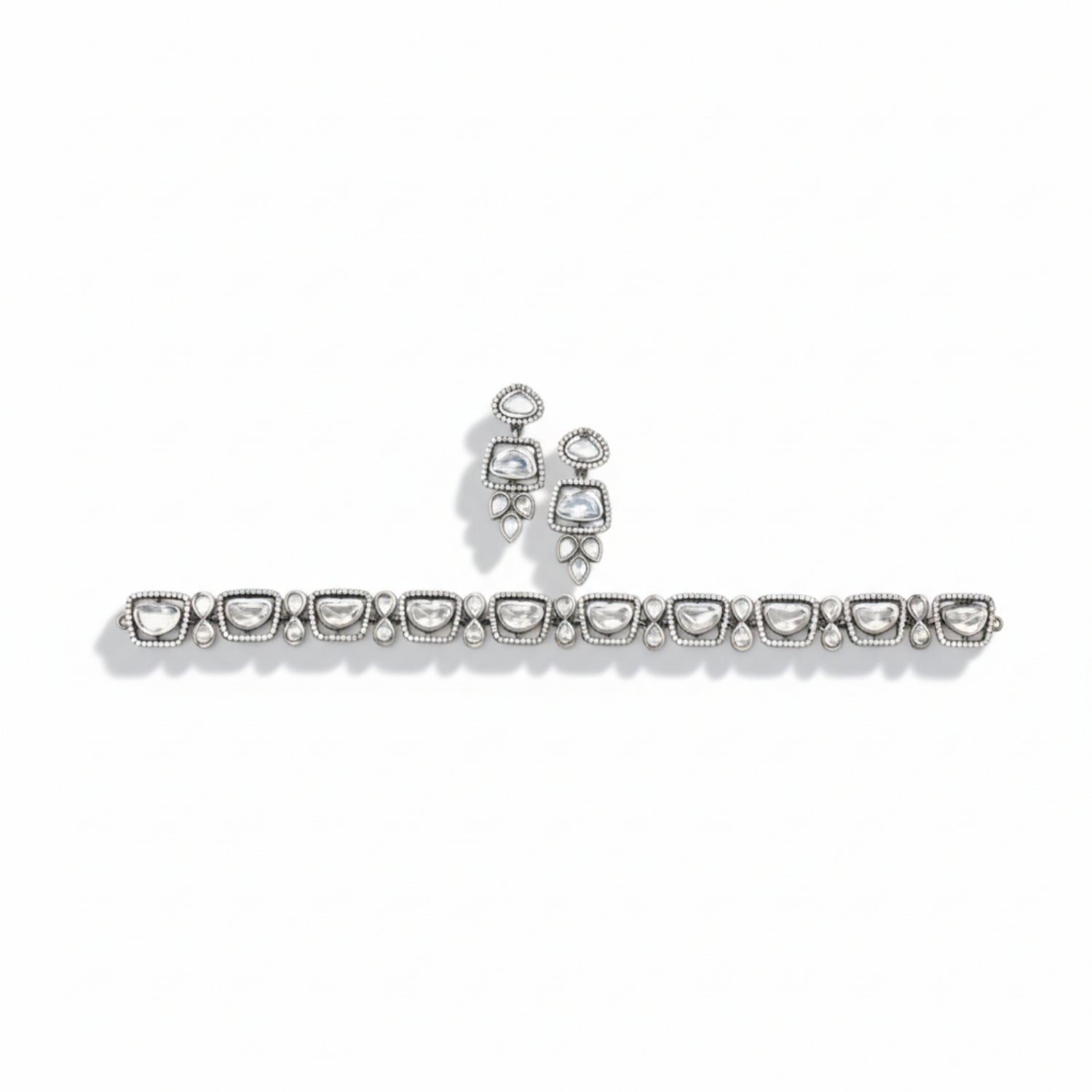 Shailika Polki Necklace Set in Silver 925