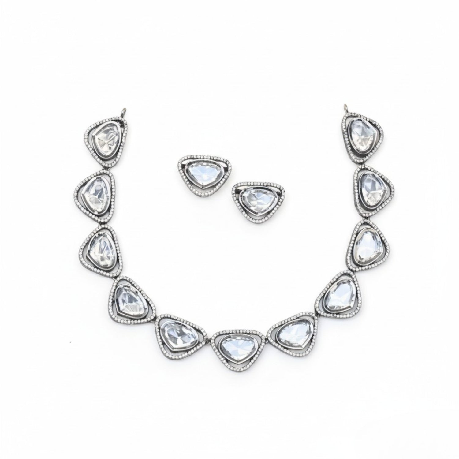 Trilokini Polki Necklace Set in Silver 925