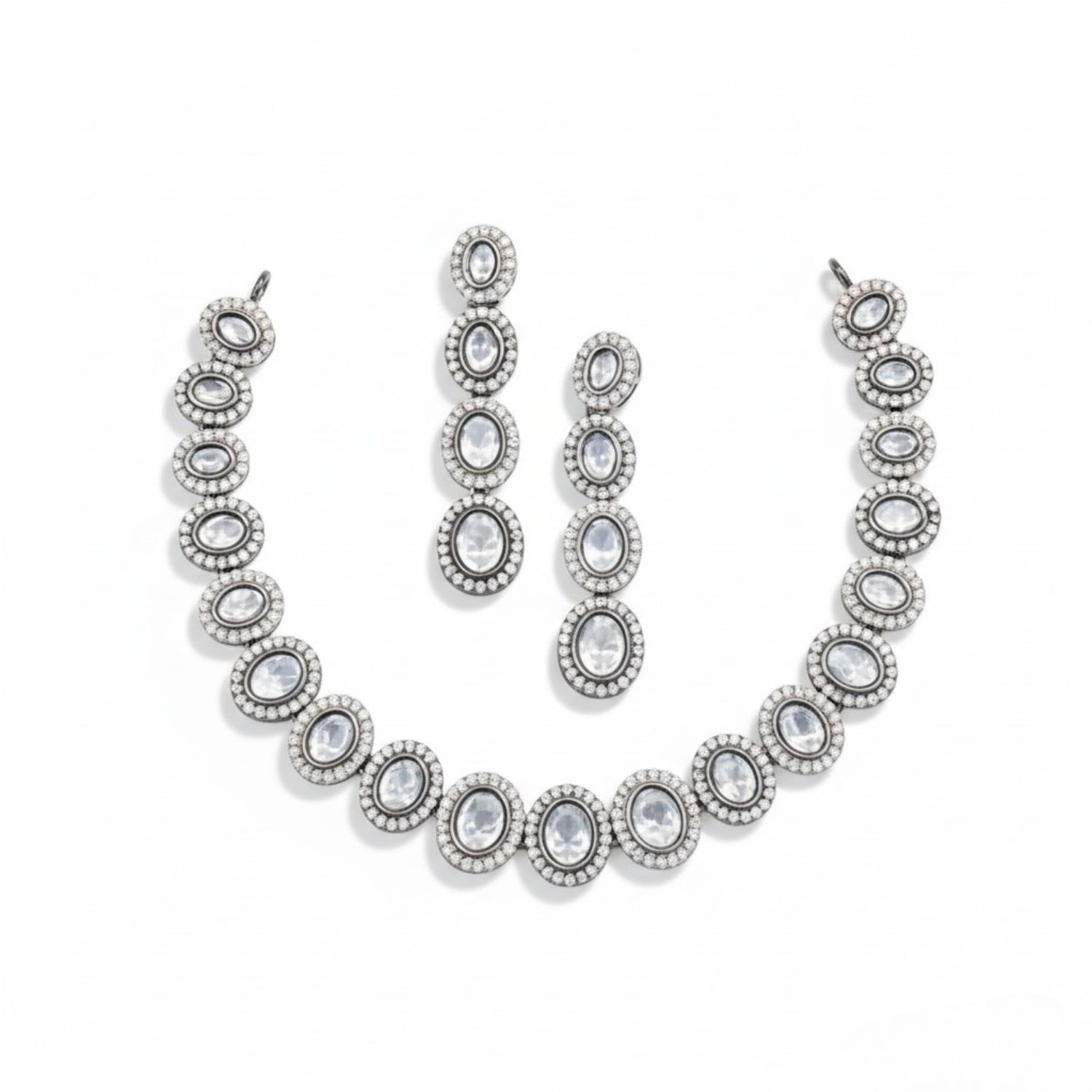 Ovalika Polki Necklace Set in Silver 925