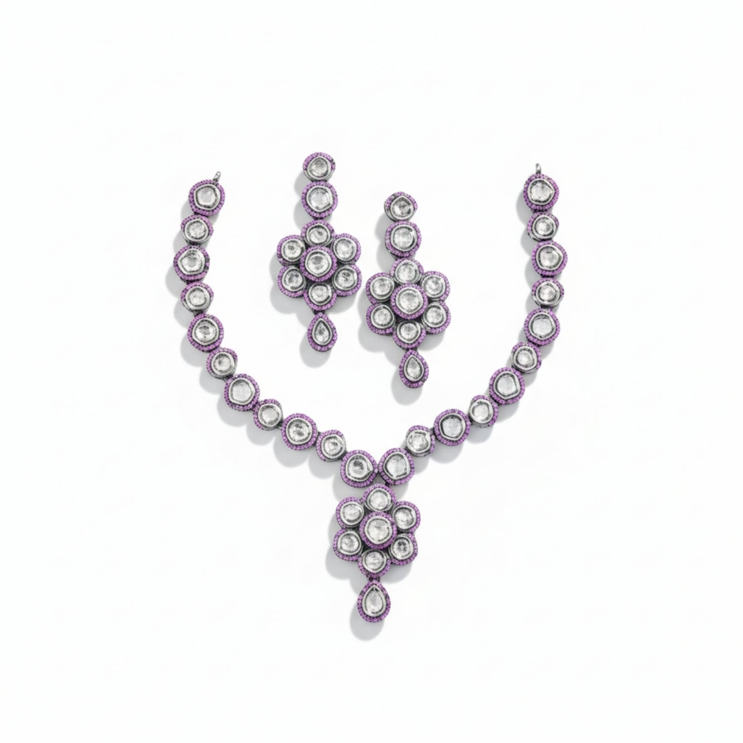 Pushpanjli Polki Necklace Set in Silver 925