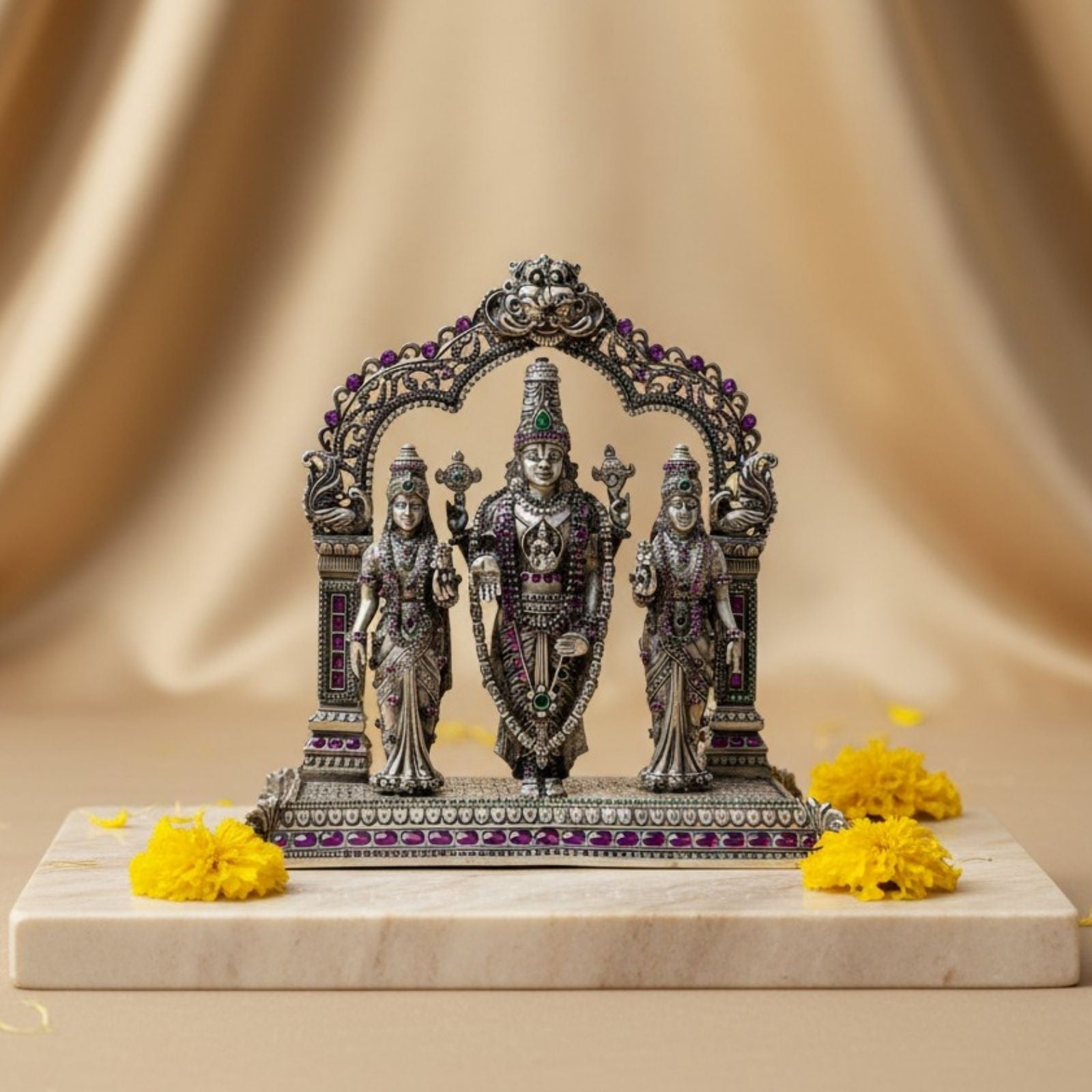 Bhudevi Sridevi Balaji Silver 925 Idol