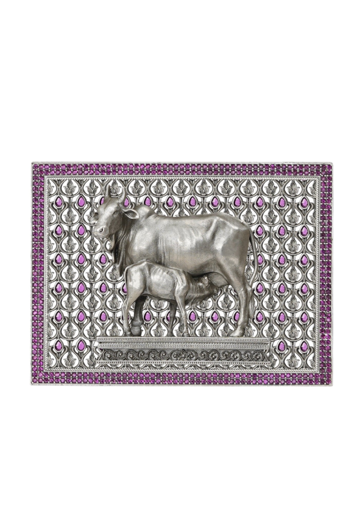 Cow & Calf – Pure Silver 3D Frame with Gemstone Detailing