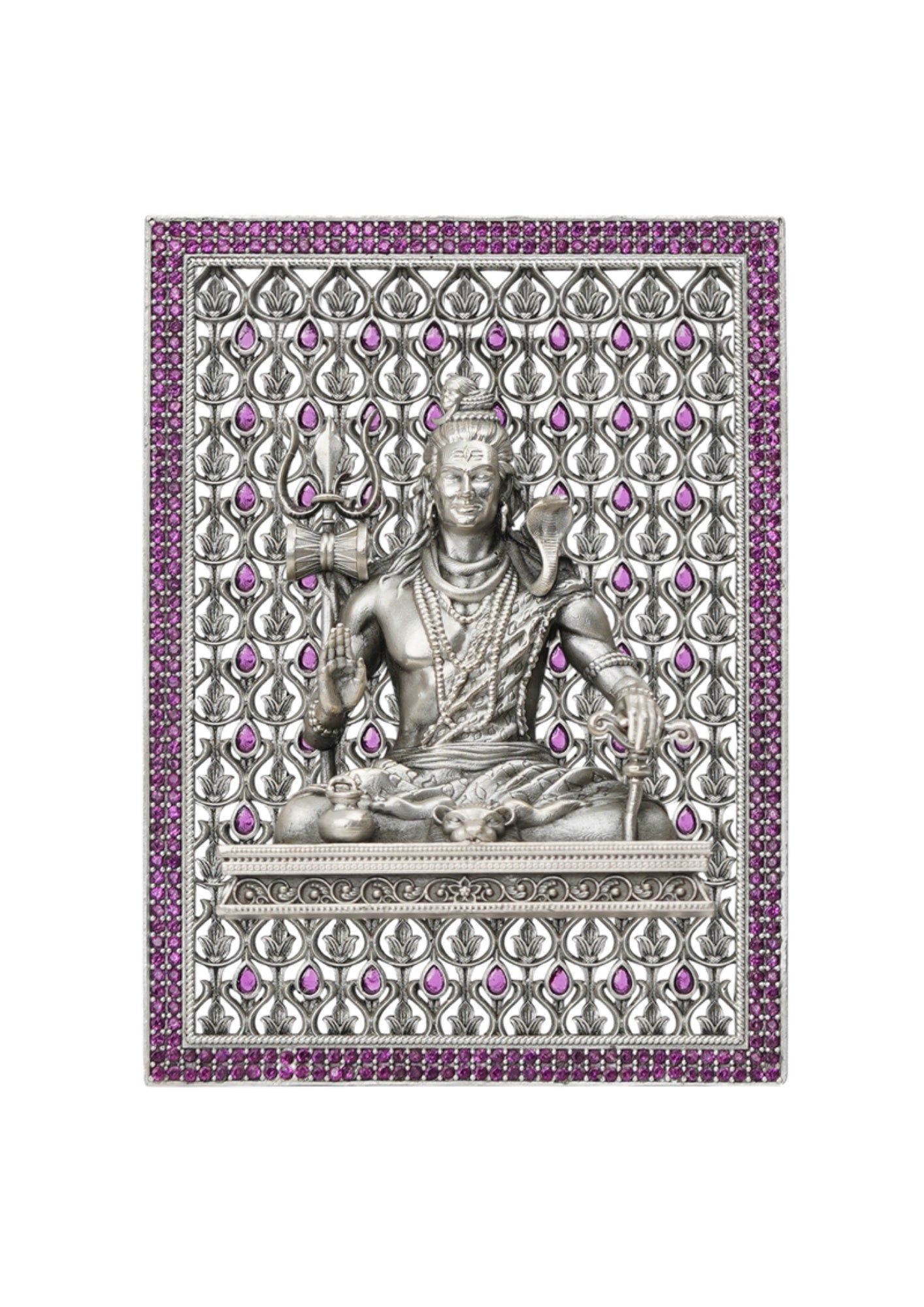 Lord Shiva – Pure Silver 3D Frame with Gemstone Detailing