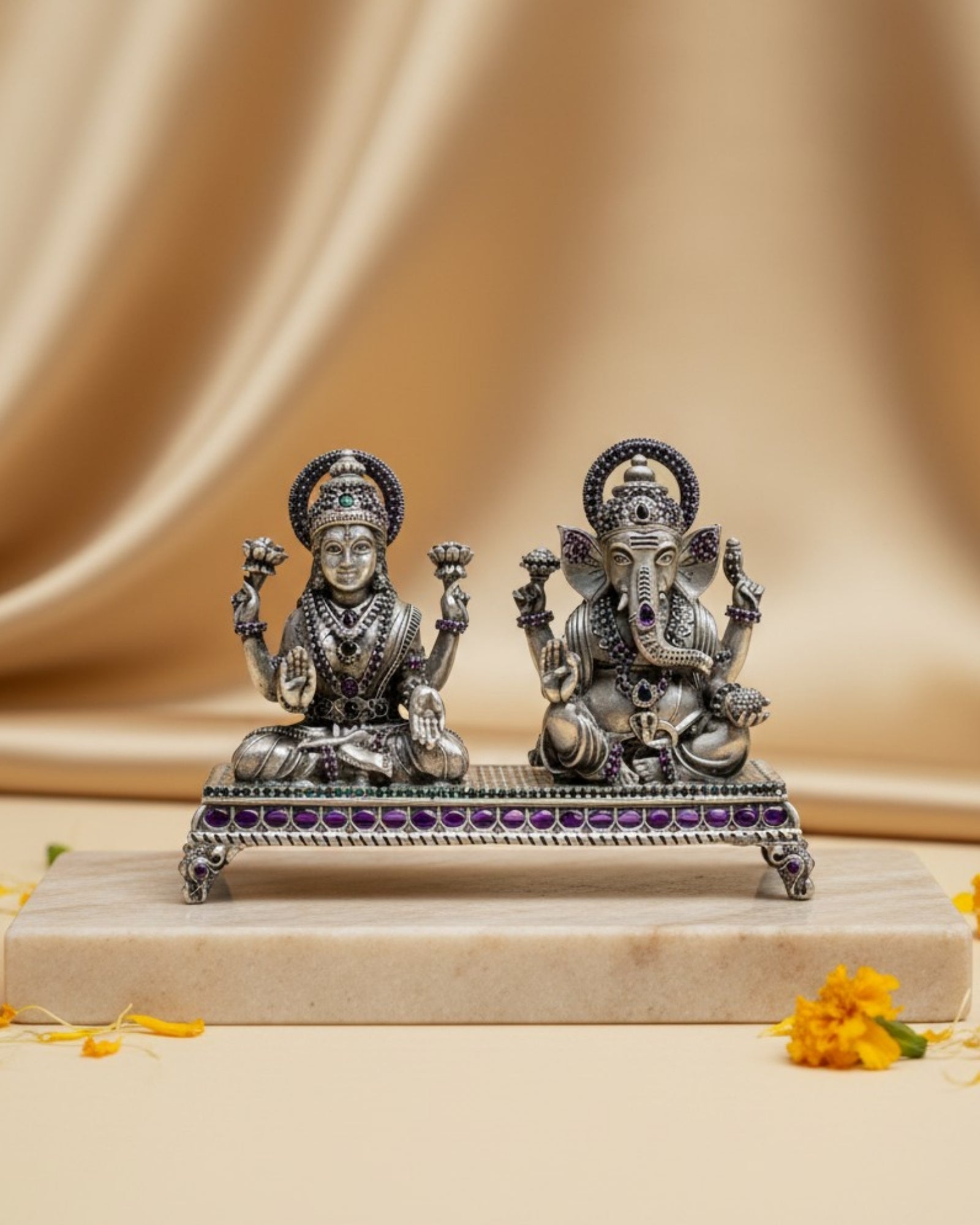 Paata Ganesha Lakshmi Pure Silver Idol (3 Inch, 220g)