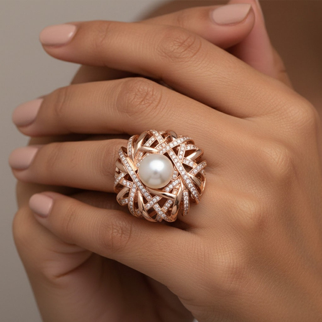 Eternal Radiance Ring – Pure Silver 925 with Pearl & CZ Detailing