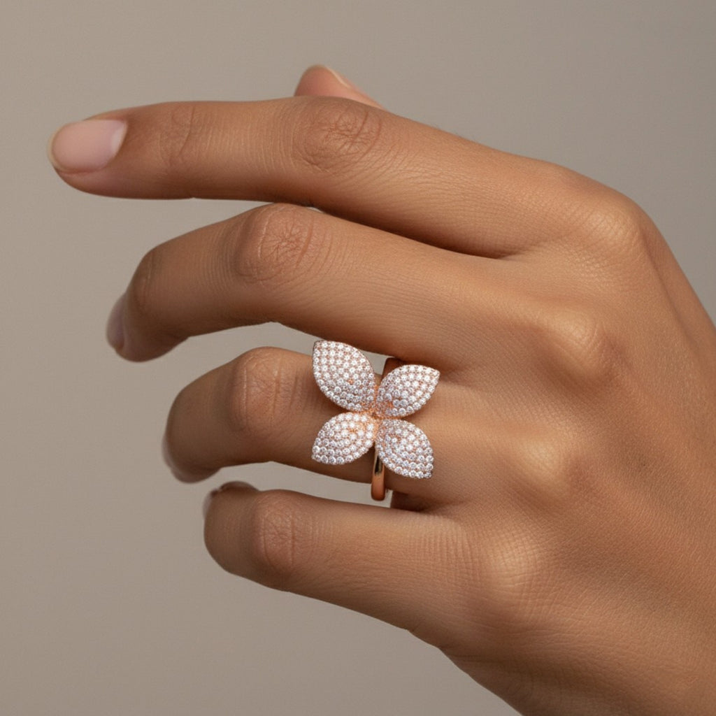 Eternal Charm Ring – Pure Silver 925 Pavé Petal Design