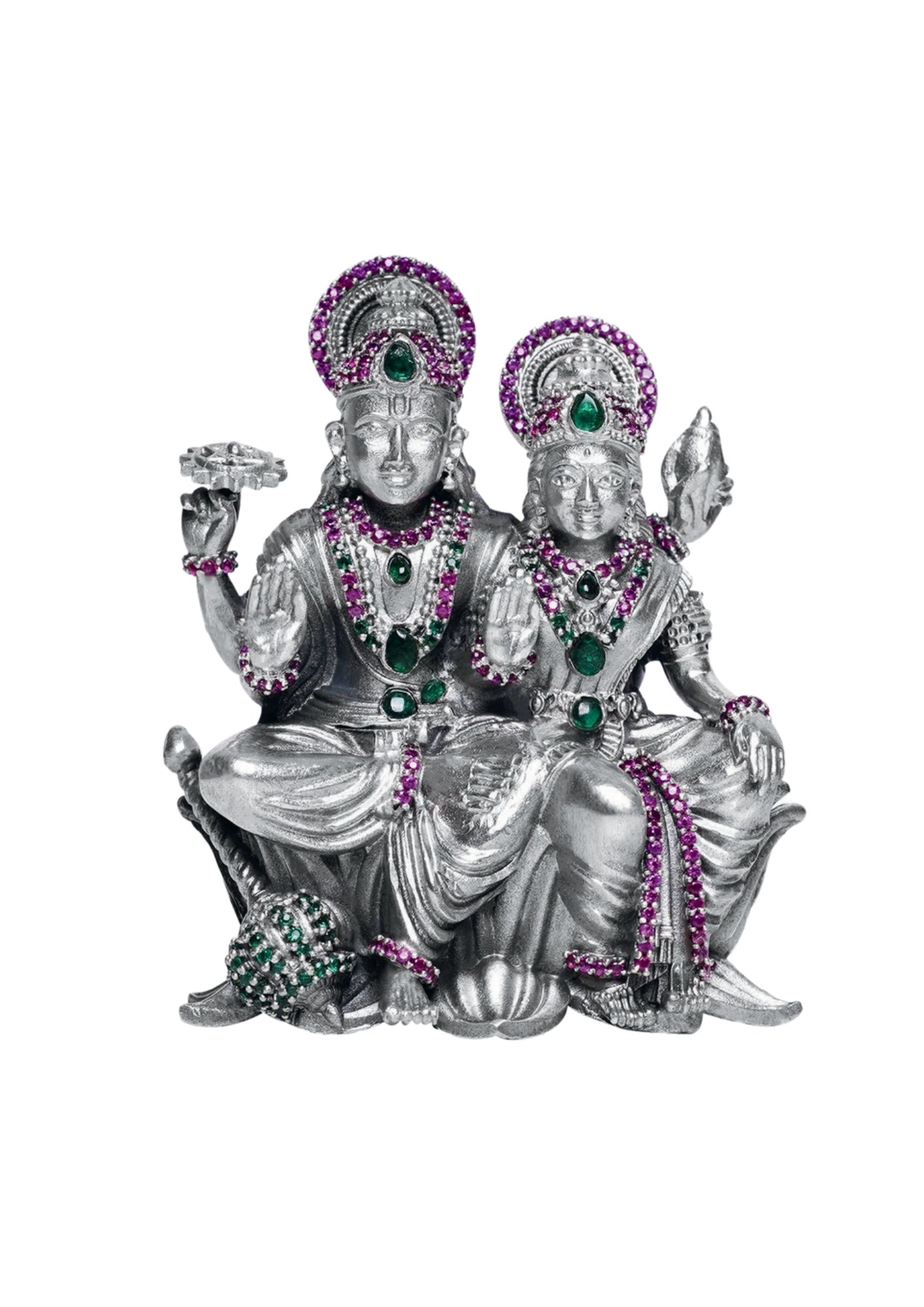 Lord Vishnu & Goddess Lakshmi Idol in Pure Silver 925 (180g)