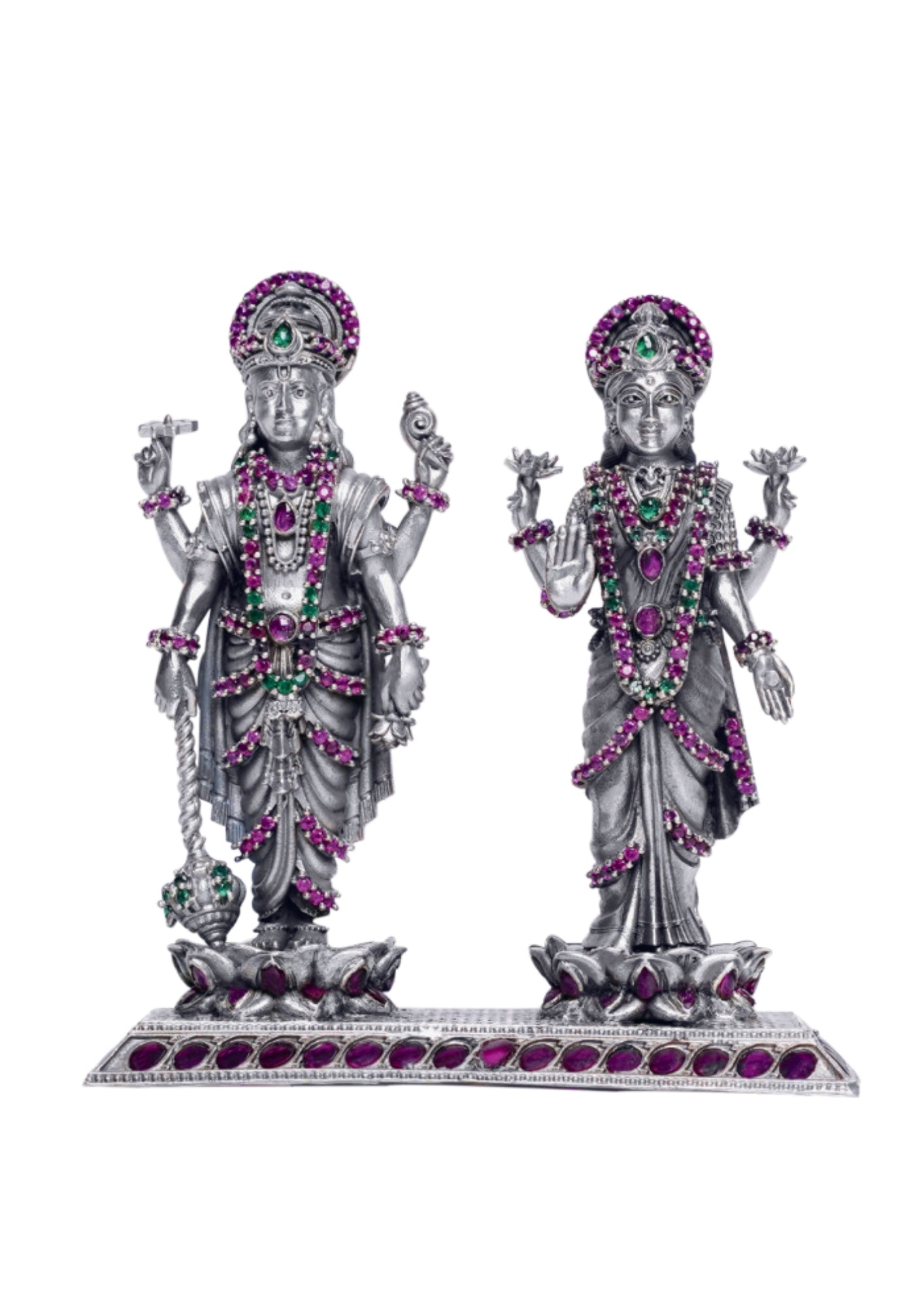 Lord Vishnu & Goddess Lakshmi Standing Idol in Pure Silver 925 (170g)
