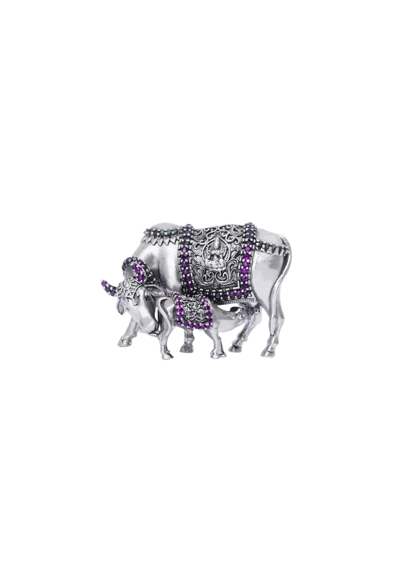 Rajatva Cow & Calf Pure Silver Idol – 50g Auspicious Decorative Artifact