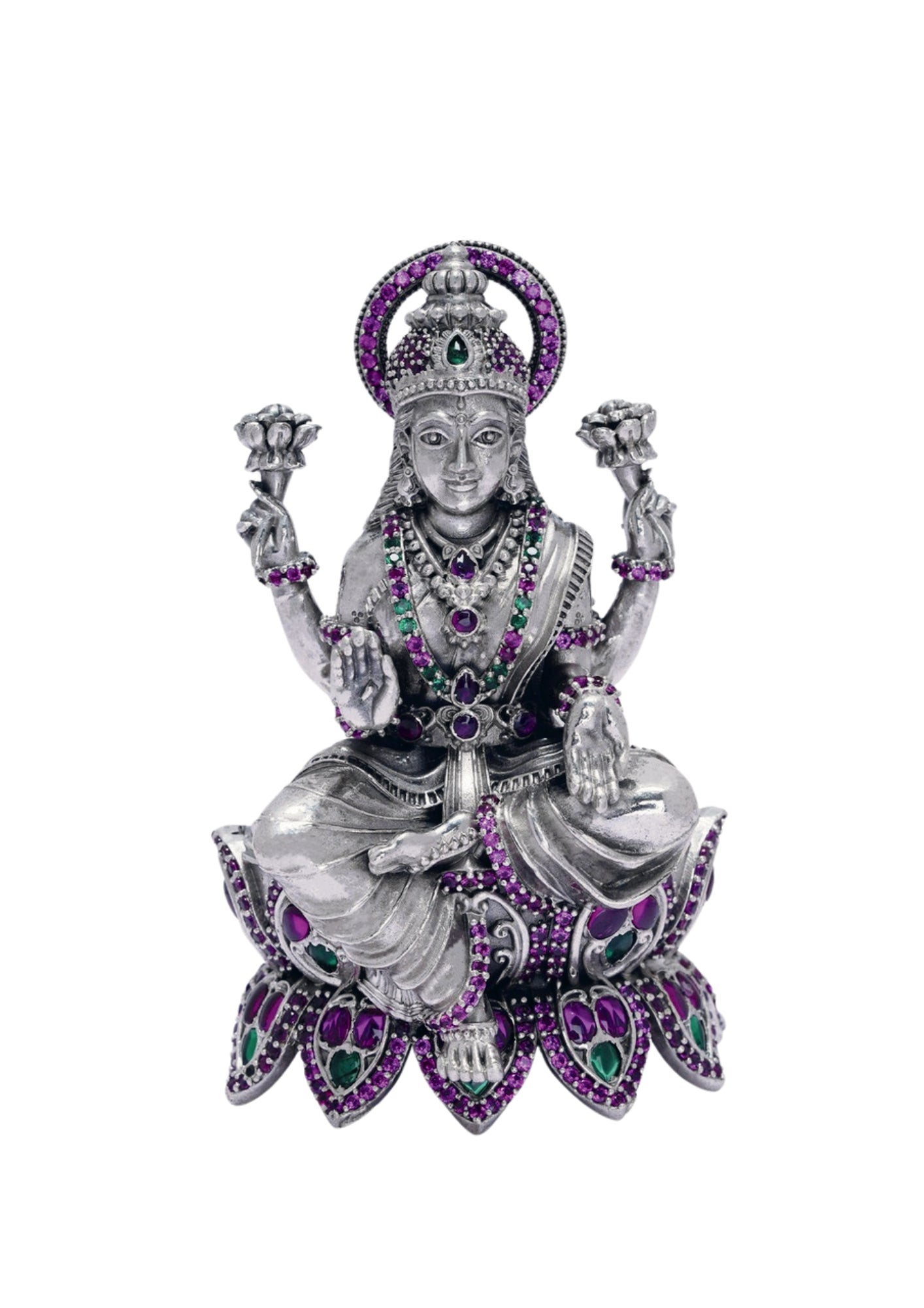 Rajatva Lotus Goddess Lakshmi Pure Silver Idol