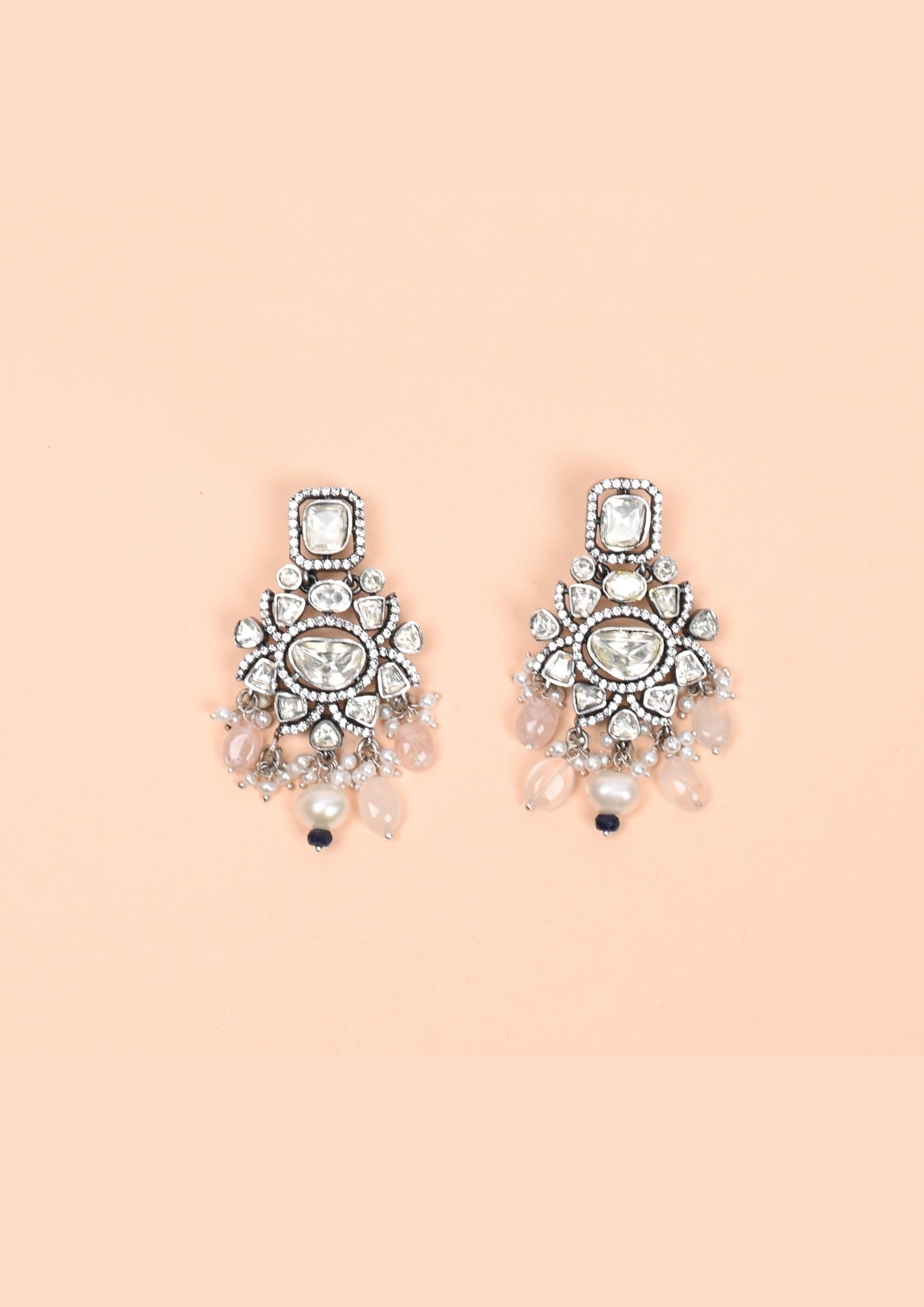 Rajatva Pure Silver Moissanite Earrings Pearl Aurora Drops weighs 28grams.