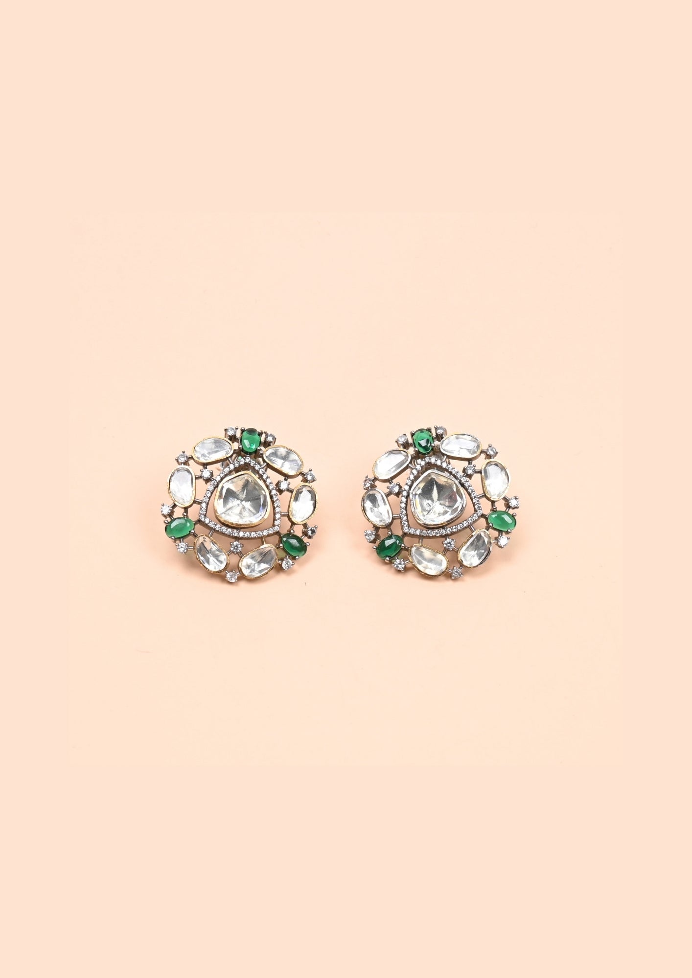 Rajatva Pure Silver Moissanite Earrings – Emerald Aura Orbit