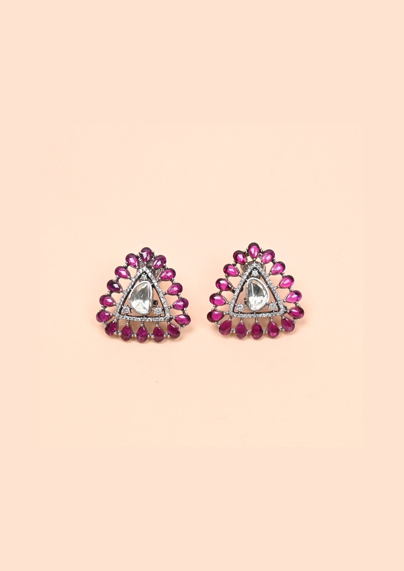 Rajatva Pure Silver Moissanite Earrings – Ruby Halo Triad