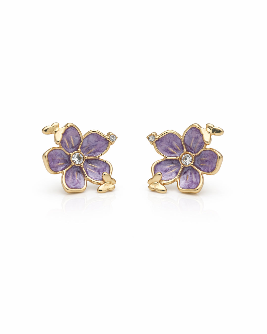 Wisteria Butterfly Enamel Gold Stud Earrings