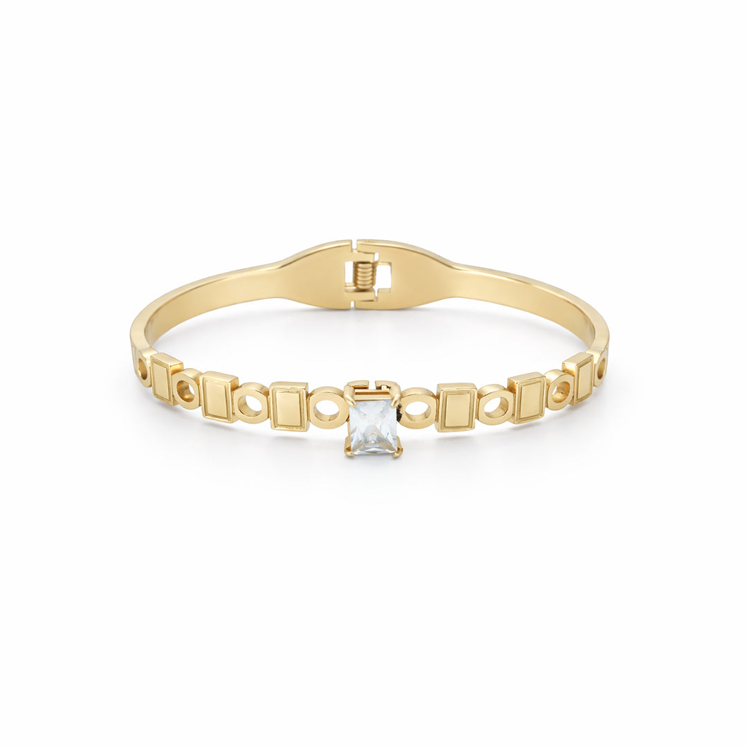 Geo Link Solitaire Crystal Gold Plated Kada
