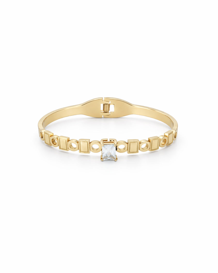 Geo Link Solitaire Crystal Gold Plated Kada