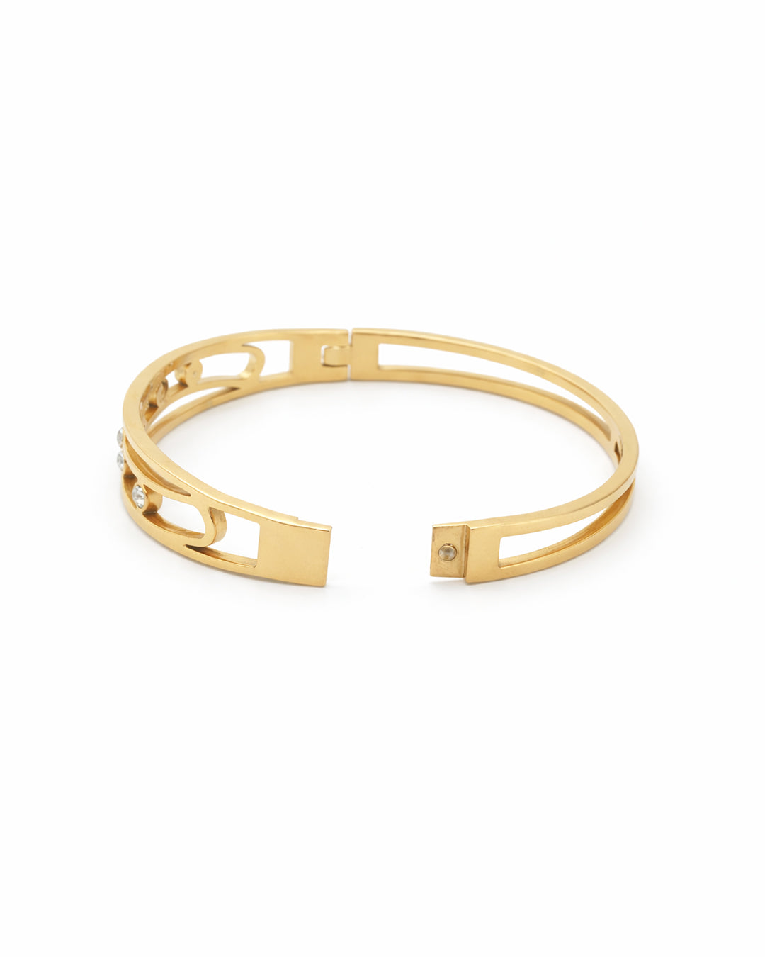 Double Rail Wave Crystal Gold Plated Bangle Kada
