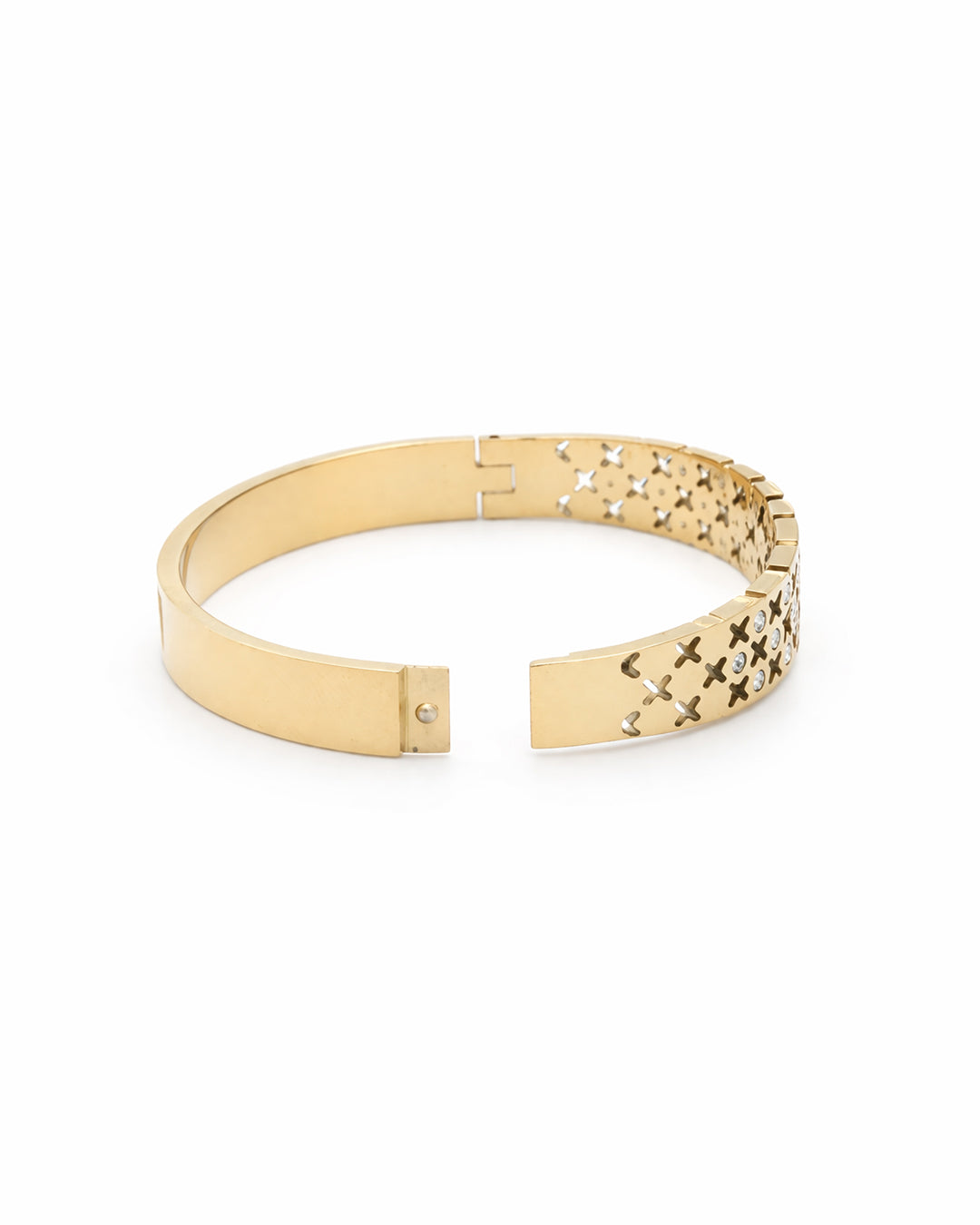 Cross-Cut Lattice Crystal Gold Plated Bangle Kada