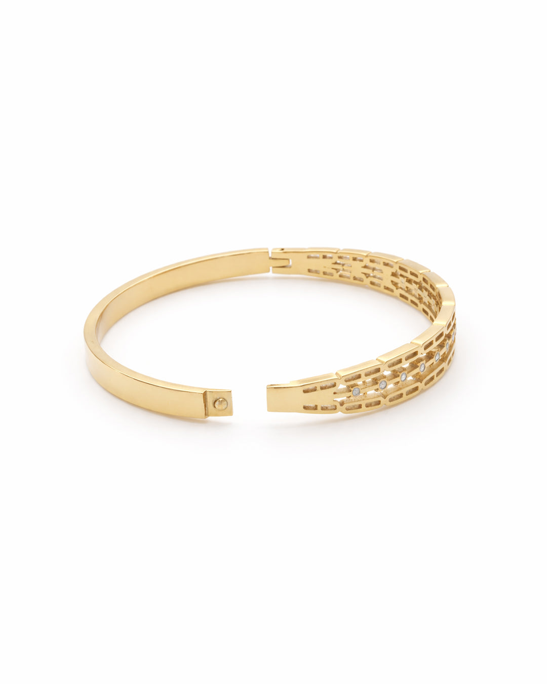 Triple Layer Geometric Mesh Gold Plated Bangle Kada