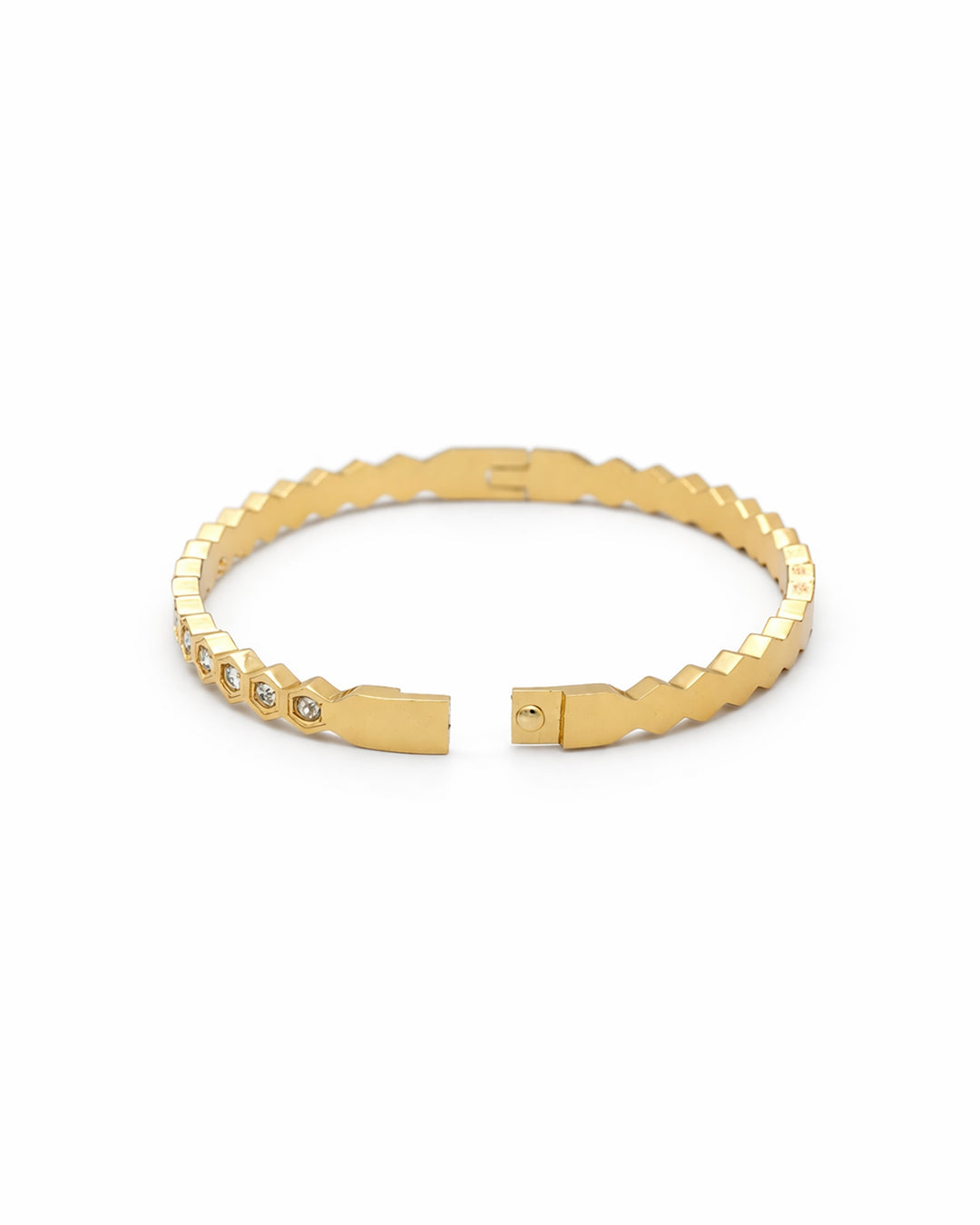 Hexagon Eternity Crystal Gold Plated Bangle Kada