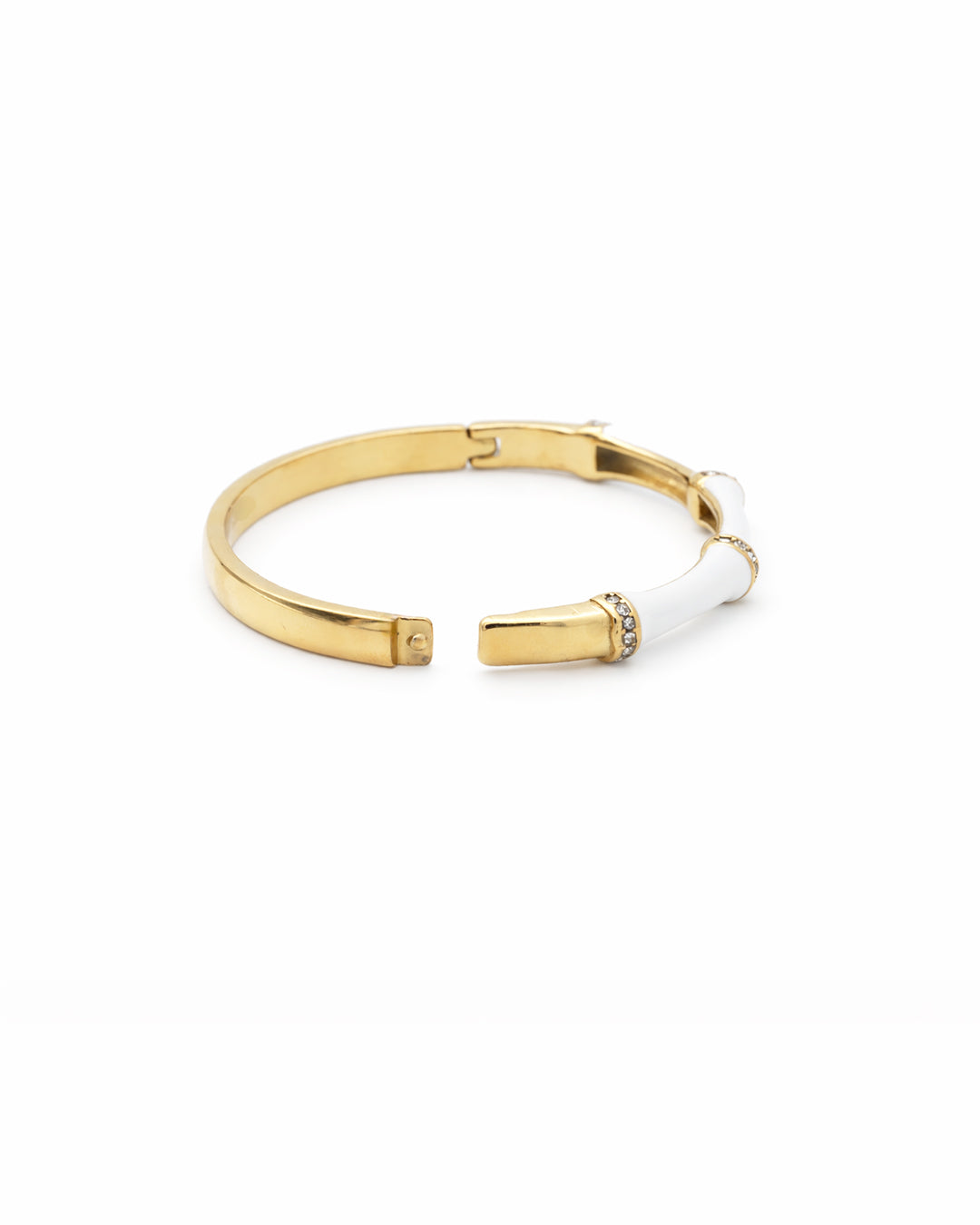 White Enamel Bamboo Crystal Gold Plated Bangle Kada