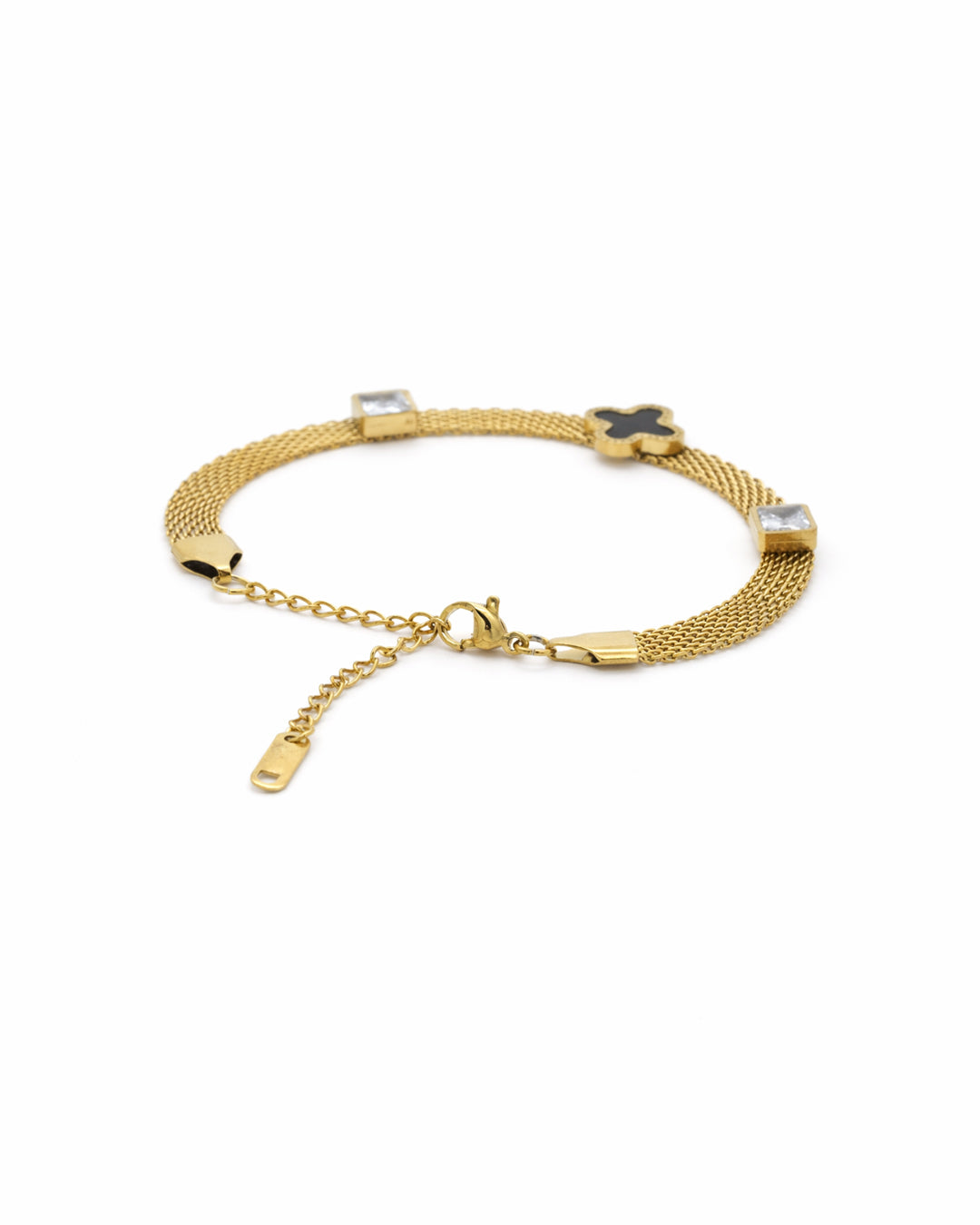 Midnight Clover Mesh Gold Plated Bracelet