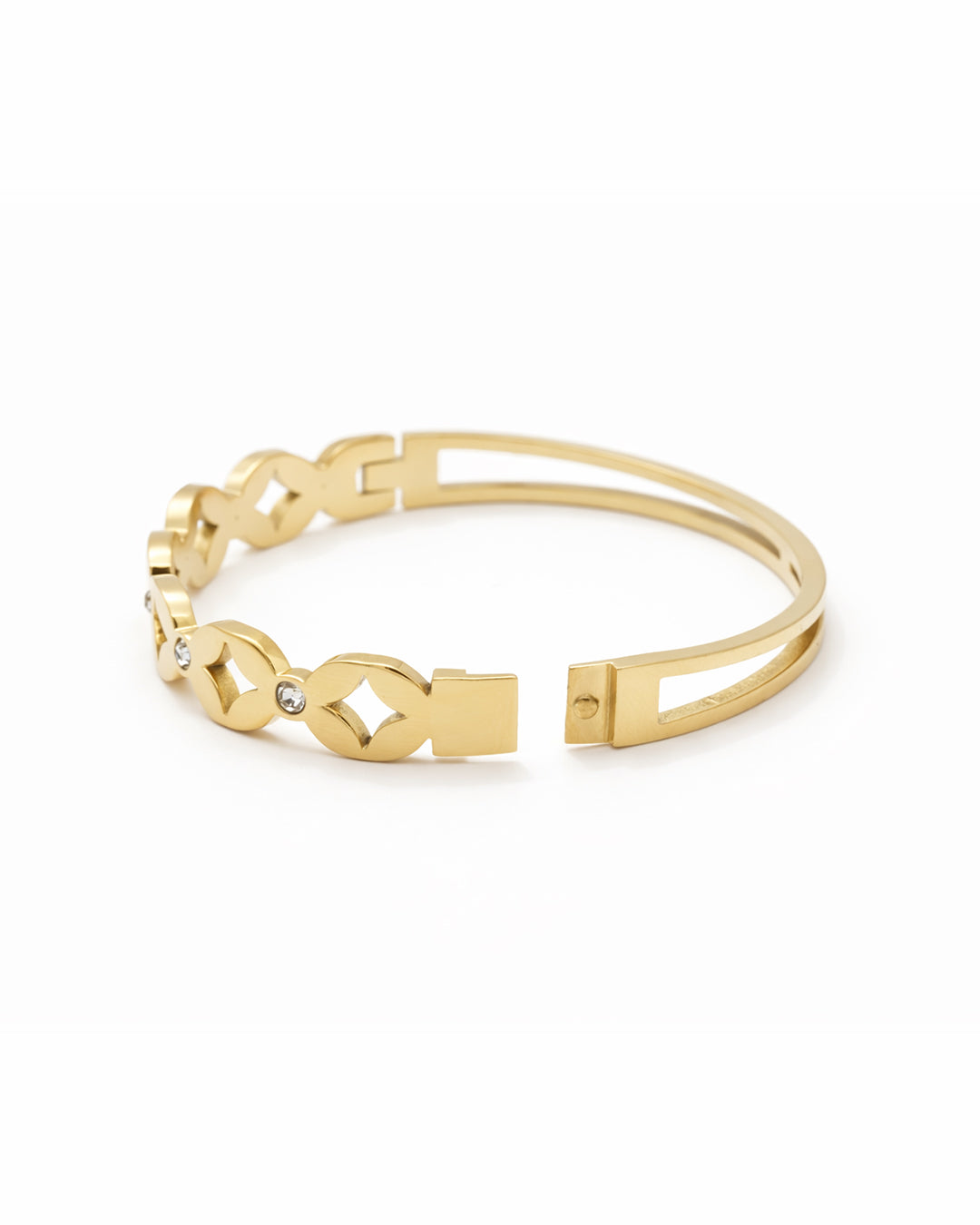 Clover & Solitaire Crystal Open-Work Gold Plated Kada