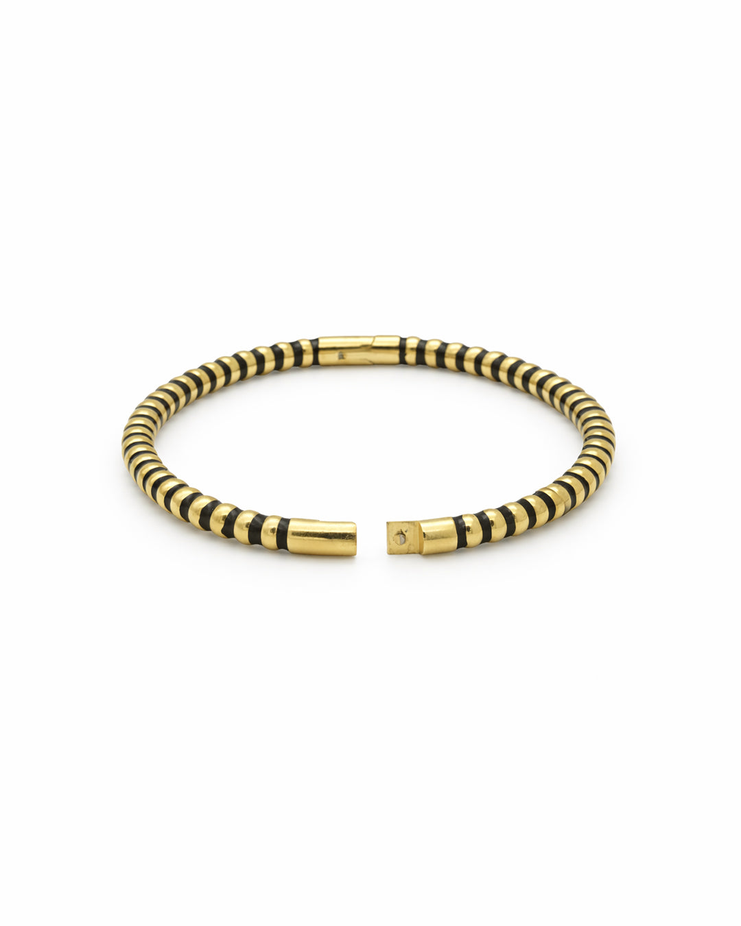 Black Enamel Ribbed Gold Plated Bangle Kada