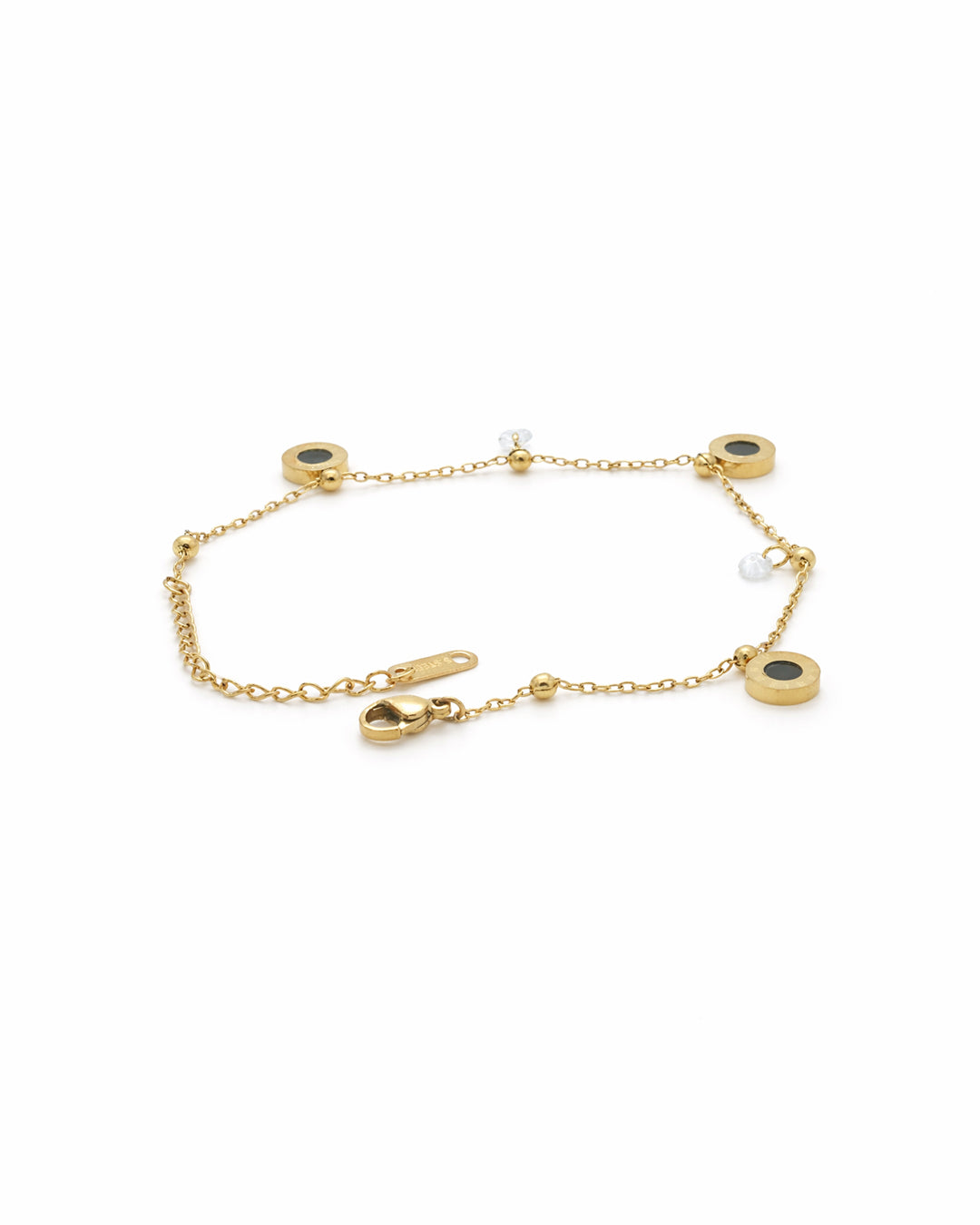 Onyx Disc Crystal Gold Bracelet
