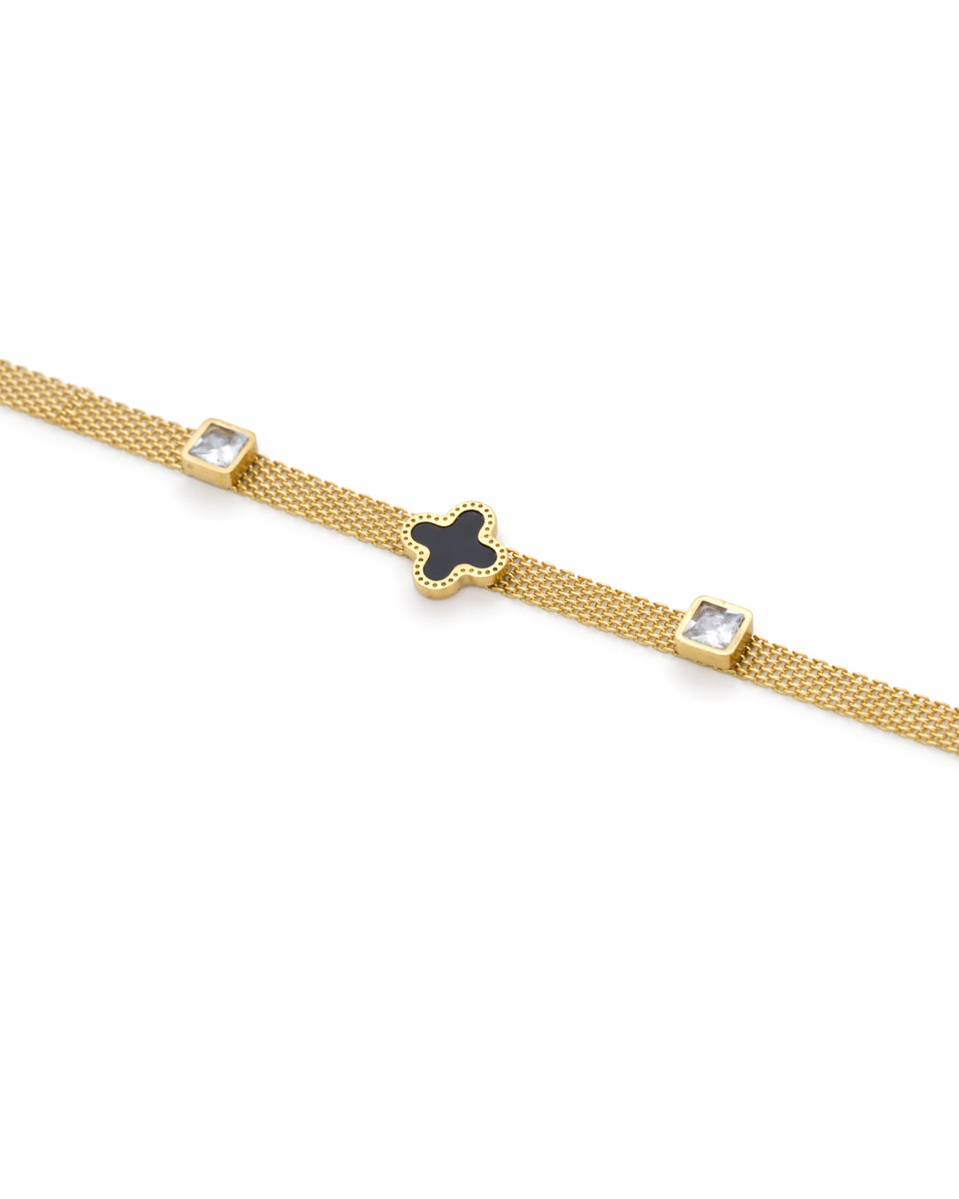 Midnight Clover Mesh Gold Plated Bracelet