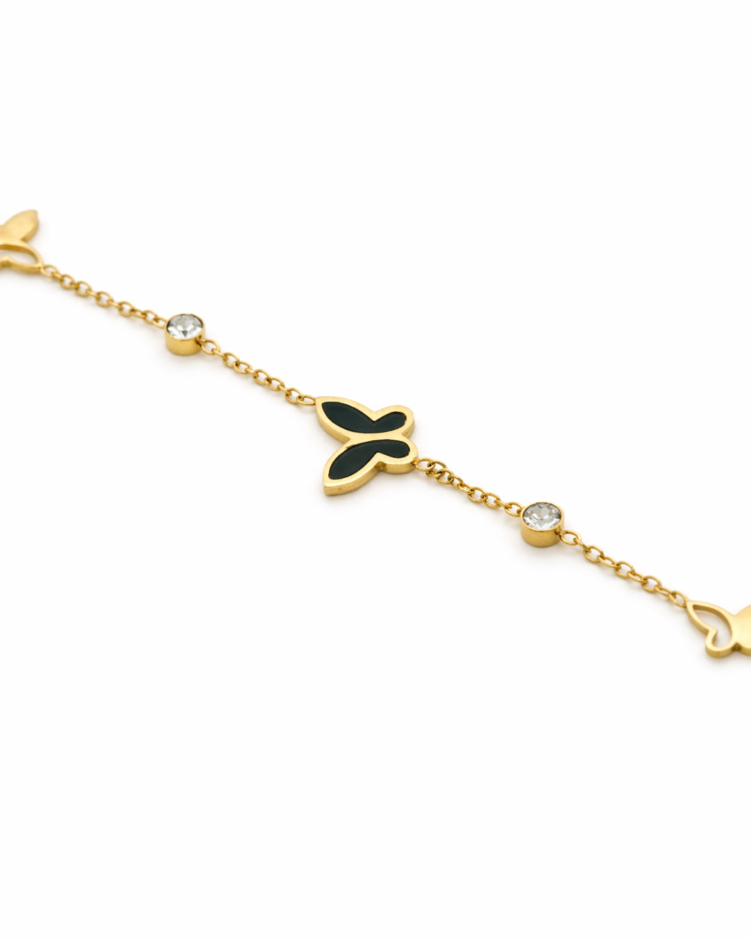 Noir Butterfly Black Enamel Gold Charm Bracelet