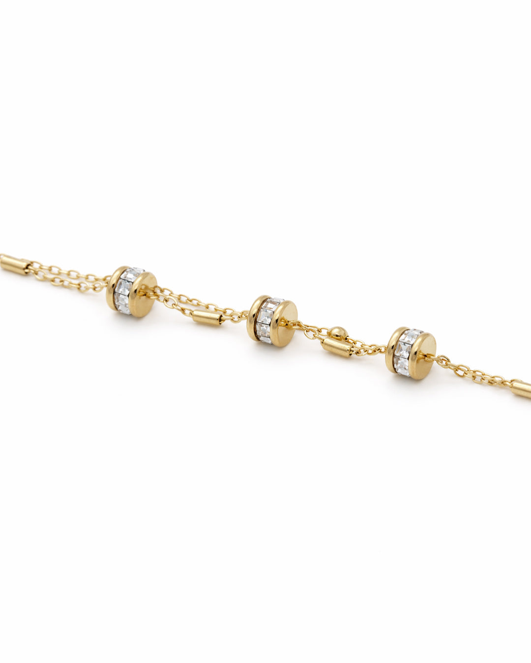 Rondelle Baguette Crystal Gold Station Bracelet