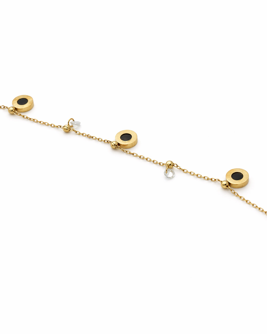 Onyx Disc Black Enamel Crystal Gold Bracelet