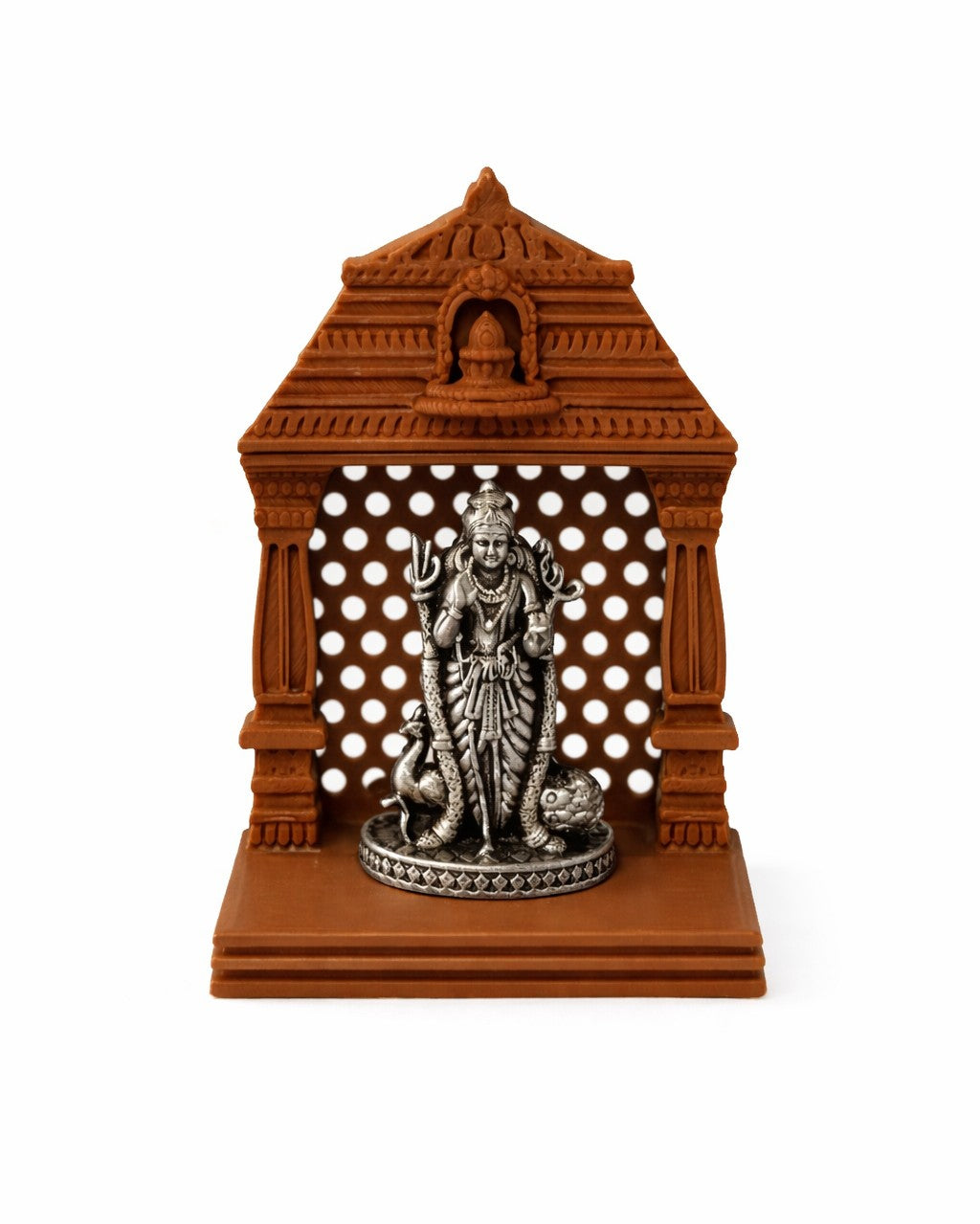 Lord Murugan Silver Idol With Brown Mandir