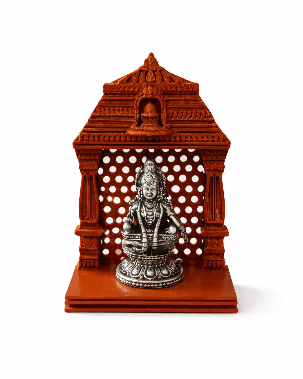Lord Ayyappa Swamy Silver Idol With Brown Mandir