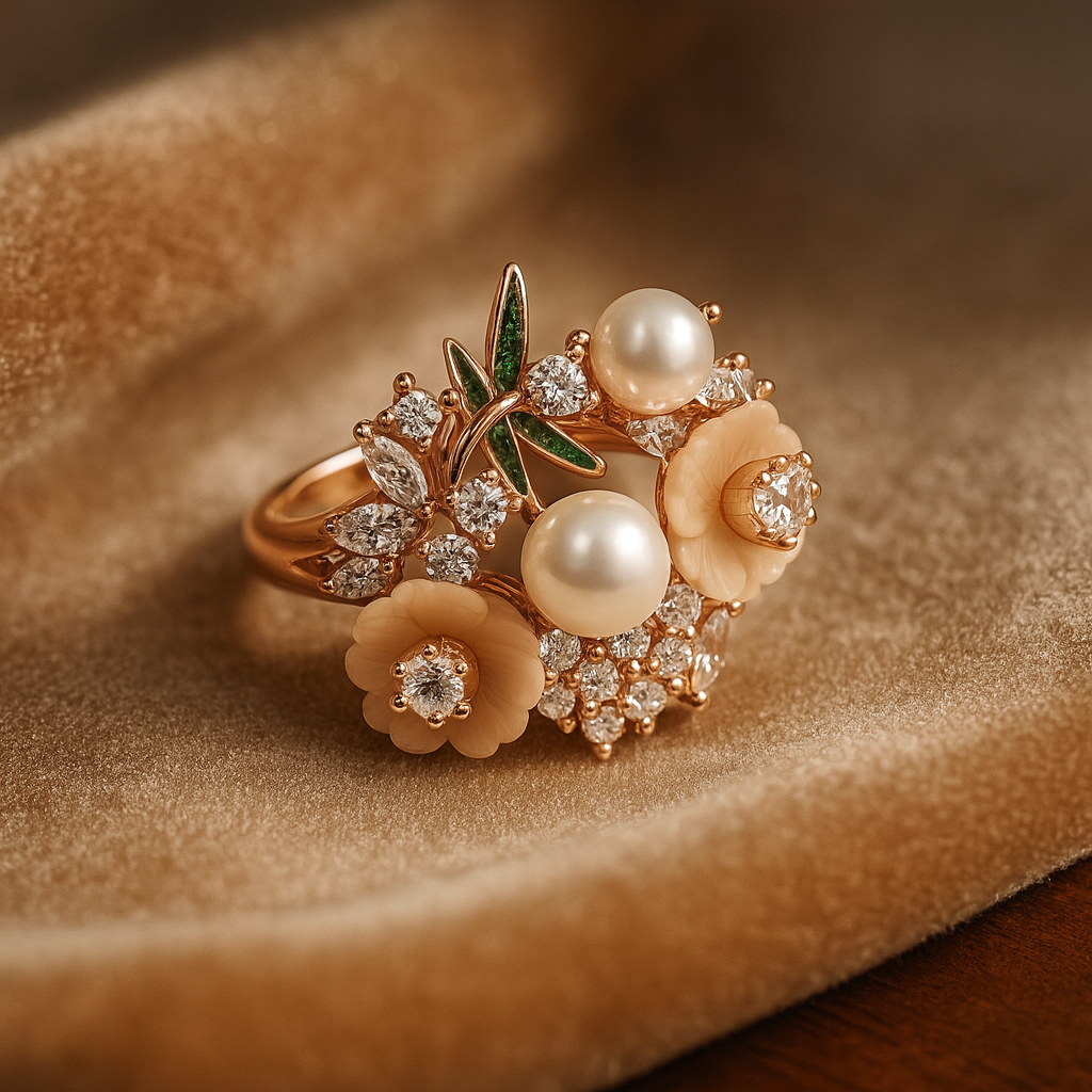 Silver Pearlée Fleur Ring for Women