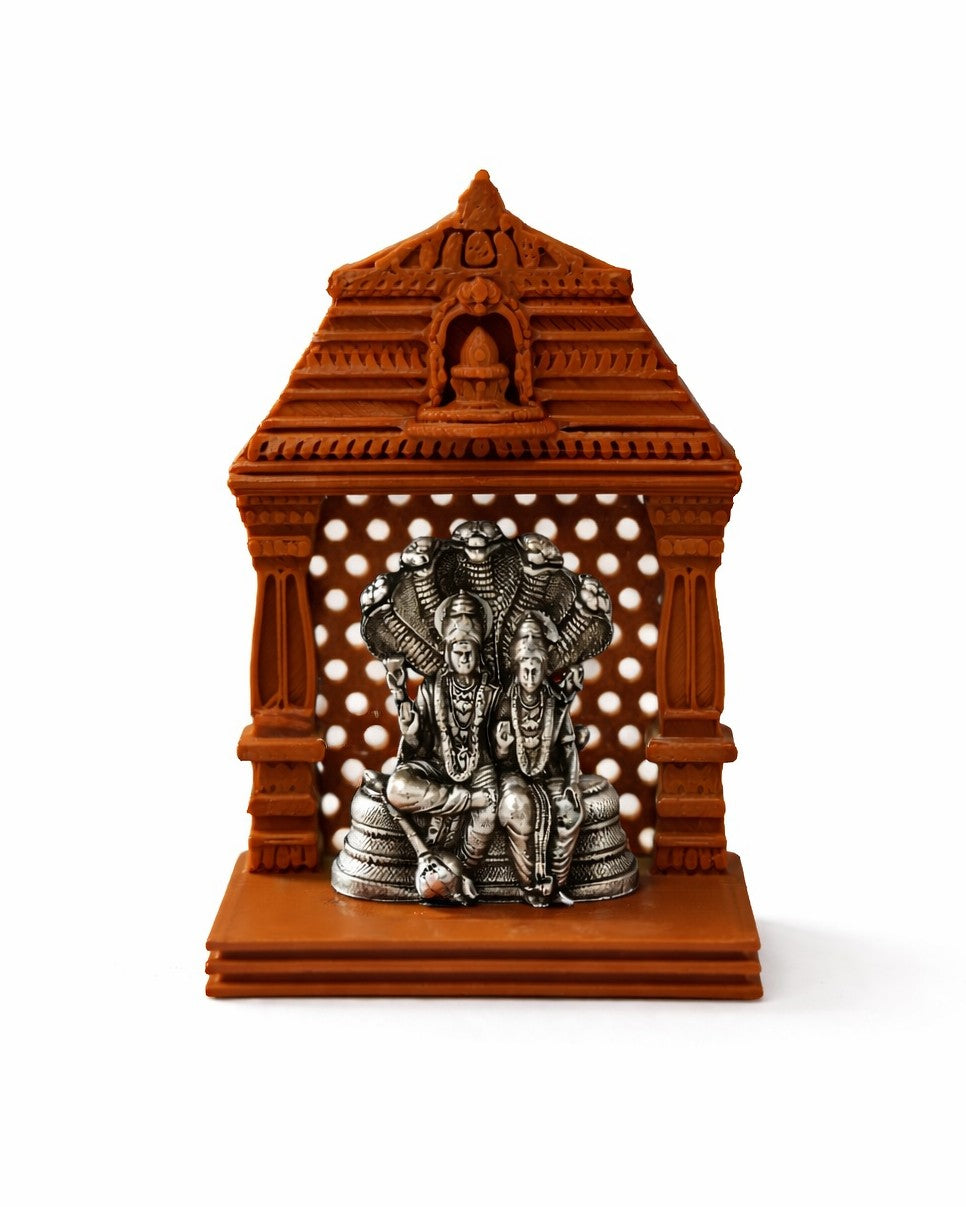 Lakshmi Narayan Silver Idol With Brown Mandir