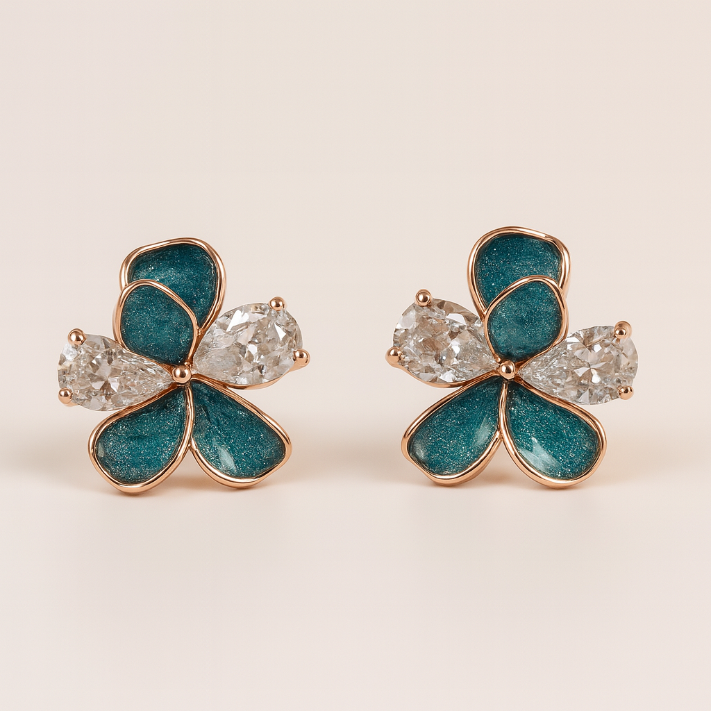 Silver Petale Verde Earrings for Women