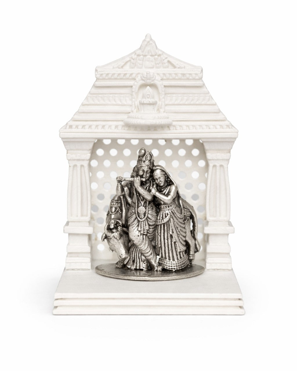 Radha Krishna Silver Idol With Mandir