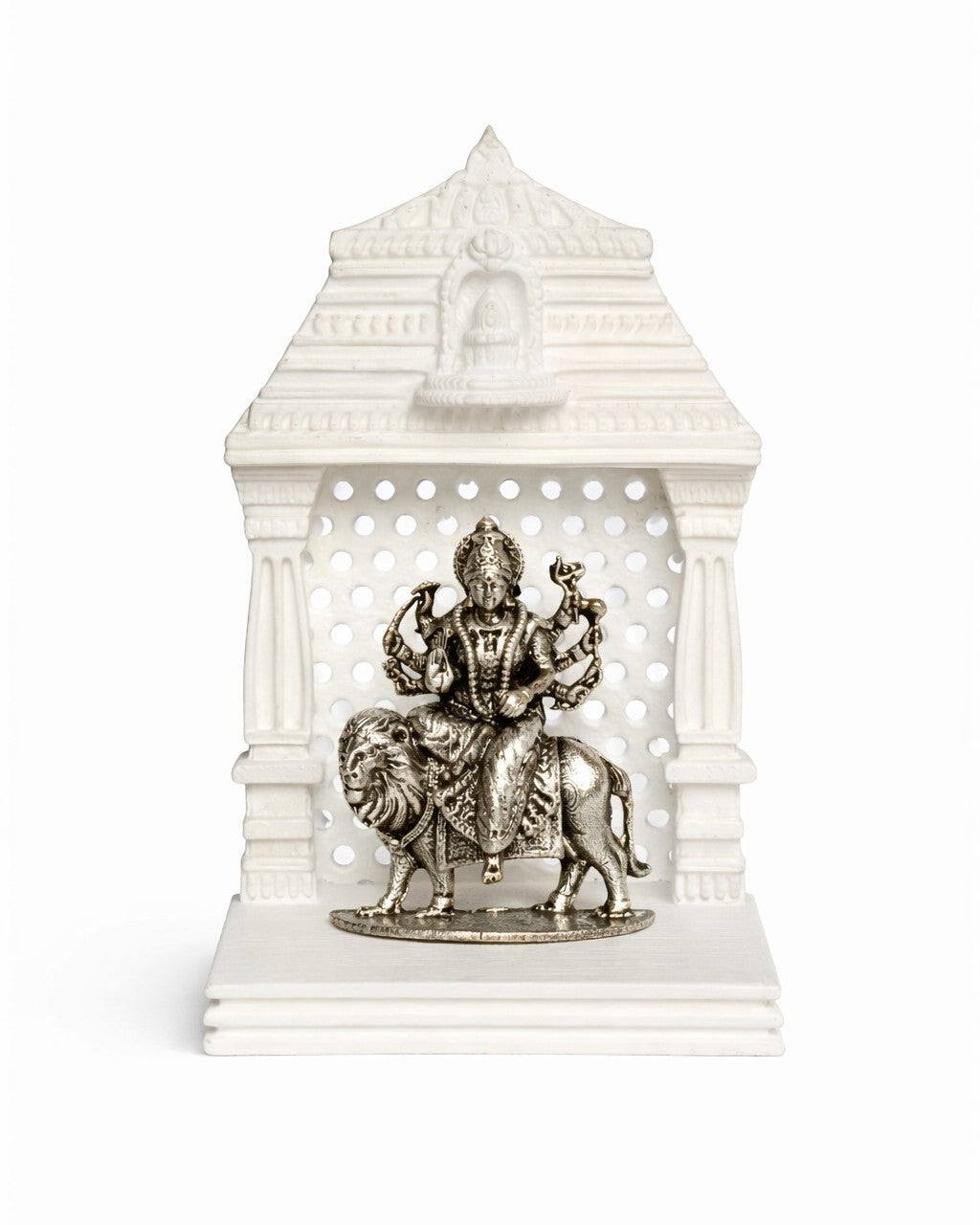 Durga Maa Silver Idol With Mandir