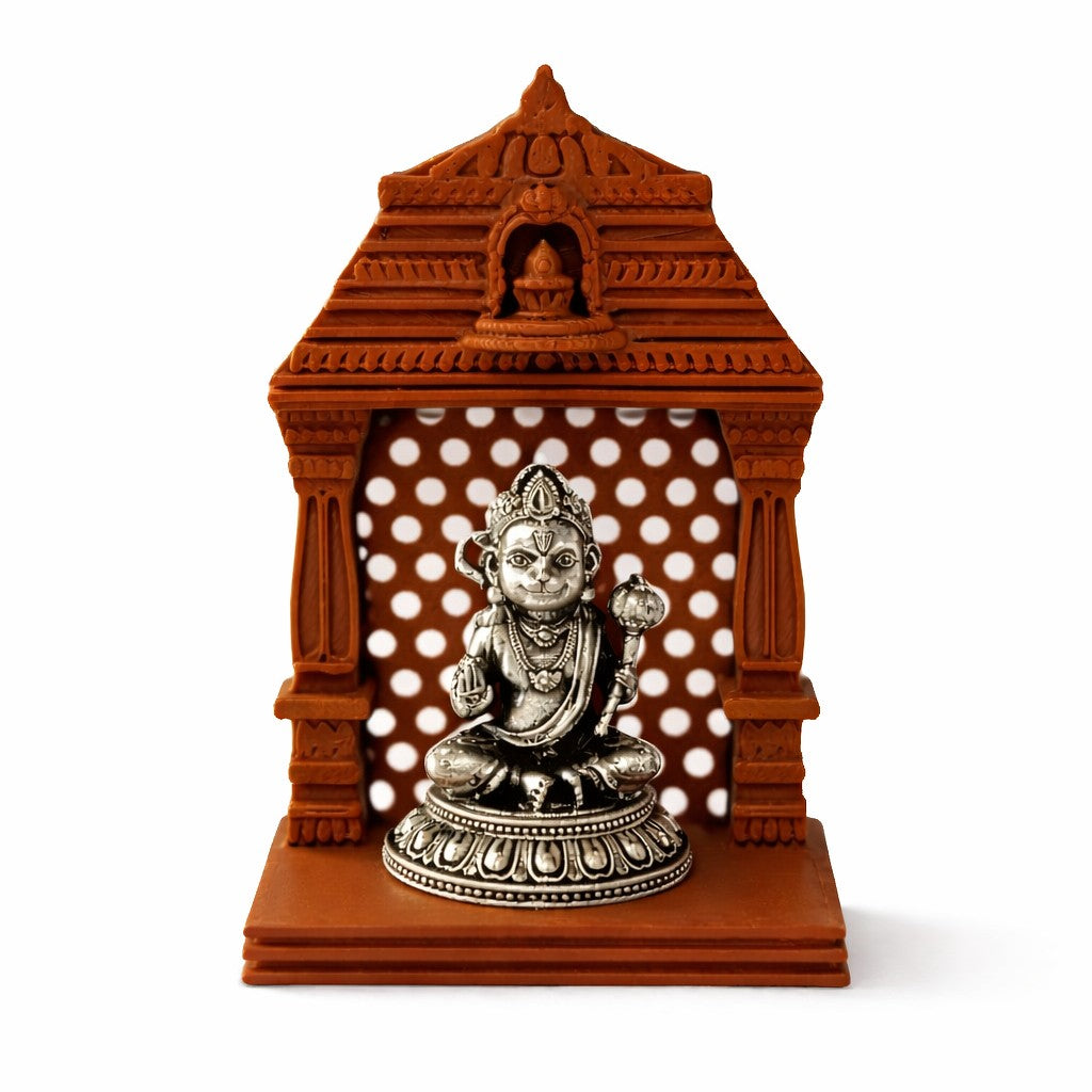 Bal Hanuman Silver Idol With Brown Mandir