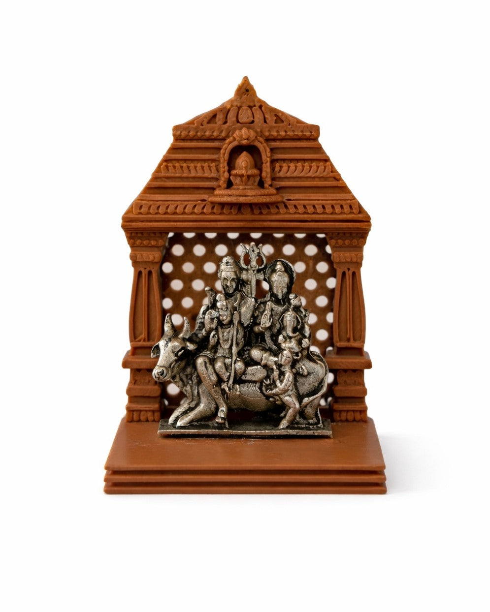 Shiv Parivar Silver Idol With Brown Mandir