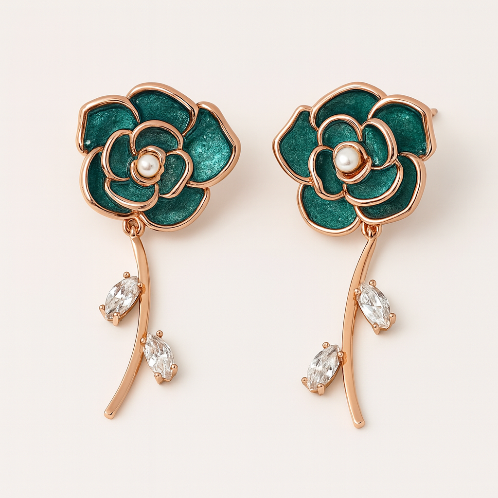 Silver Emerald Cascade Earrings for Women